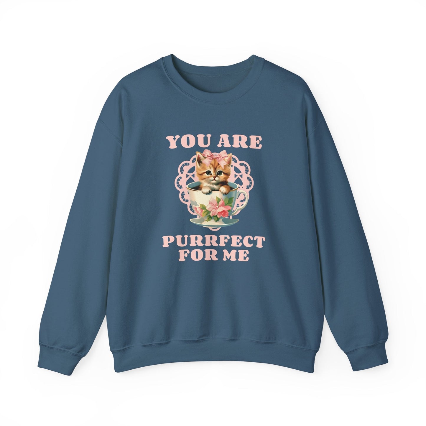 Cat Sweatshirt With Heart Print Valentines Day Unisex 50 50 Cotton Poly Crewneck