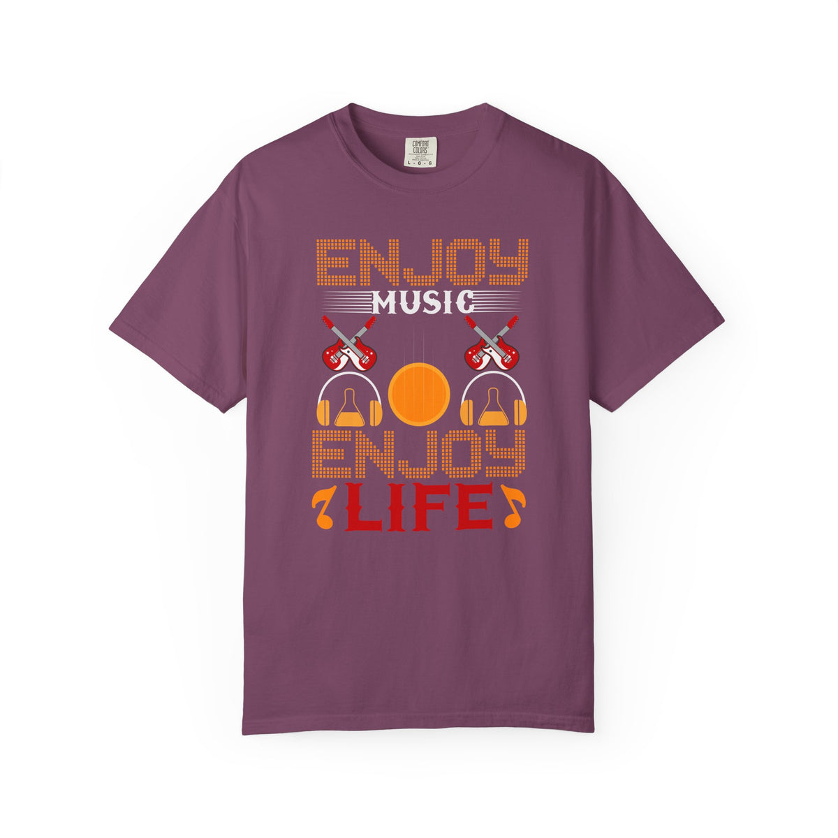 Enjoy Music Enjoy Life T-Shirt Retro Headphones Drum Guitar Unisex Cotton Tee 049