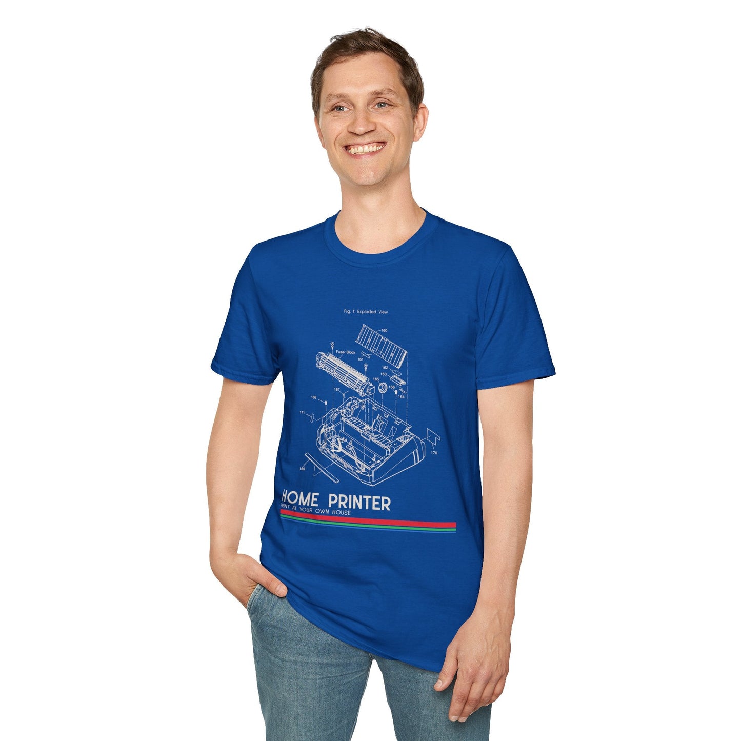 Unisex Cotton T-Shirt Vintage Home Printer Blueprint Tee Home Printer Works 4 Microdots Slogan
