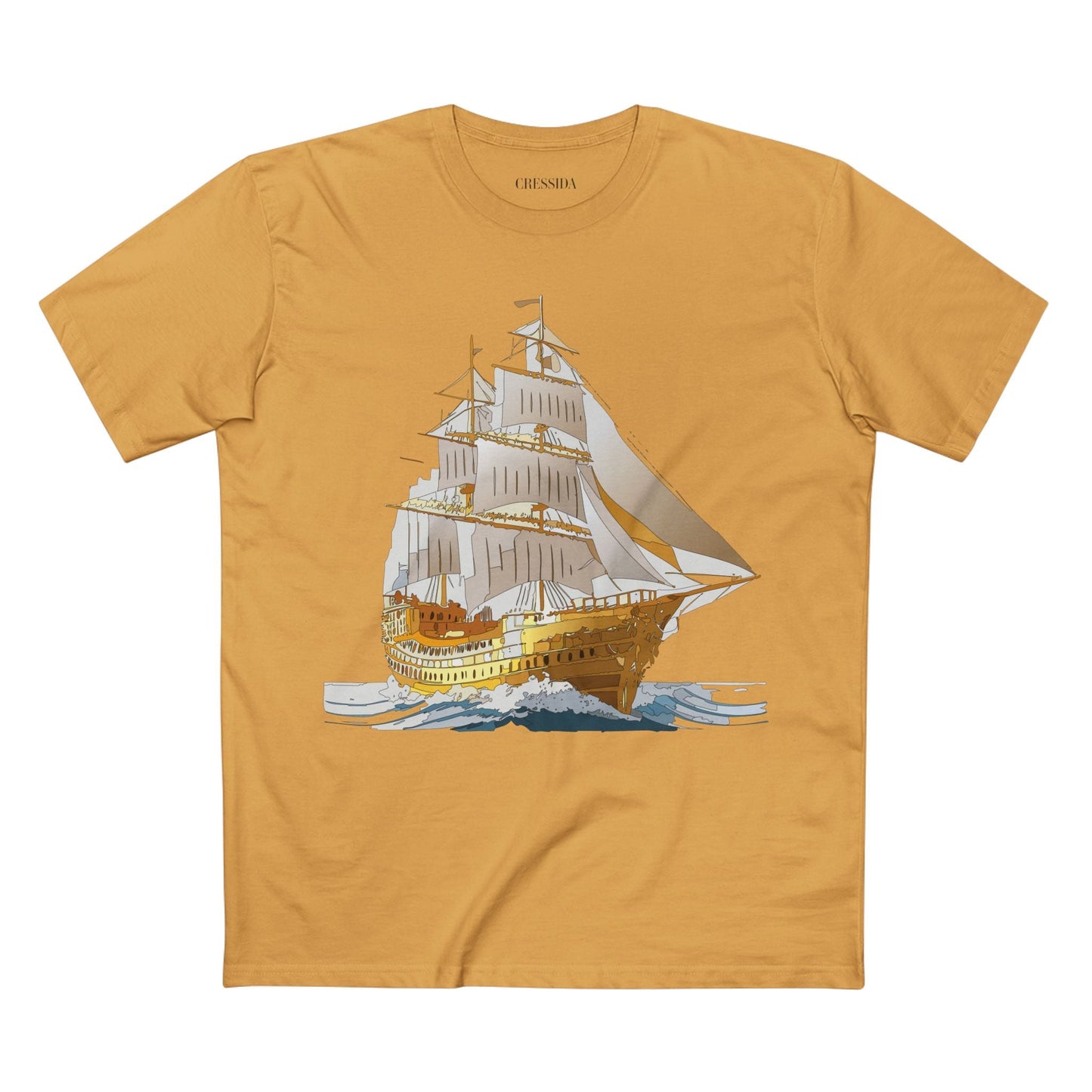 Ship Graphic Unisex 100 Cotton T-Shirt with Gold Frigate Art Design 22
