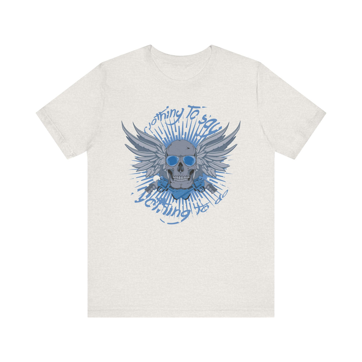 Winged Skull Graphic Tee Blue Skull with Wings Radiant Burst Unisex Cotton