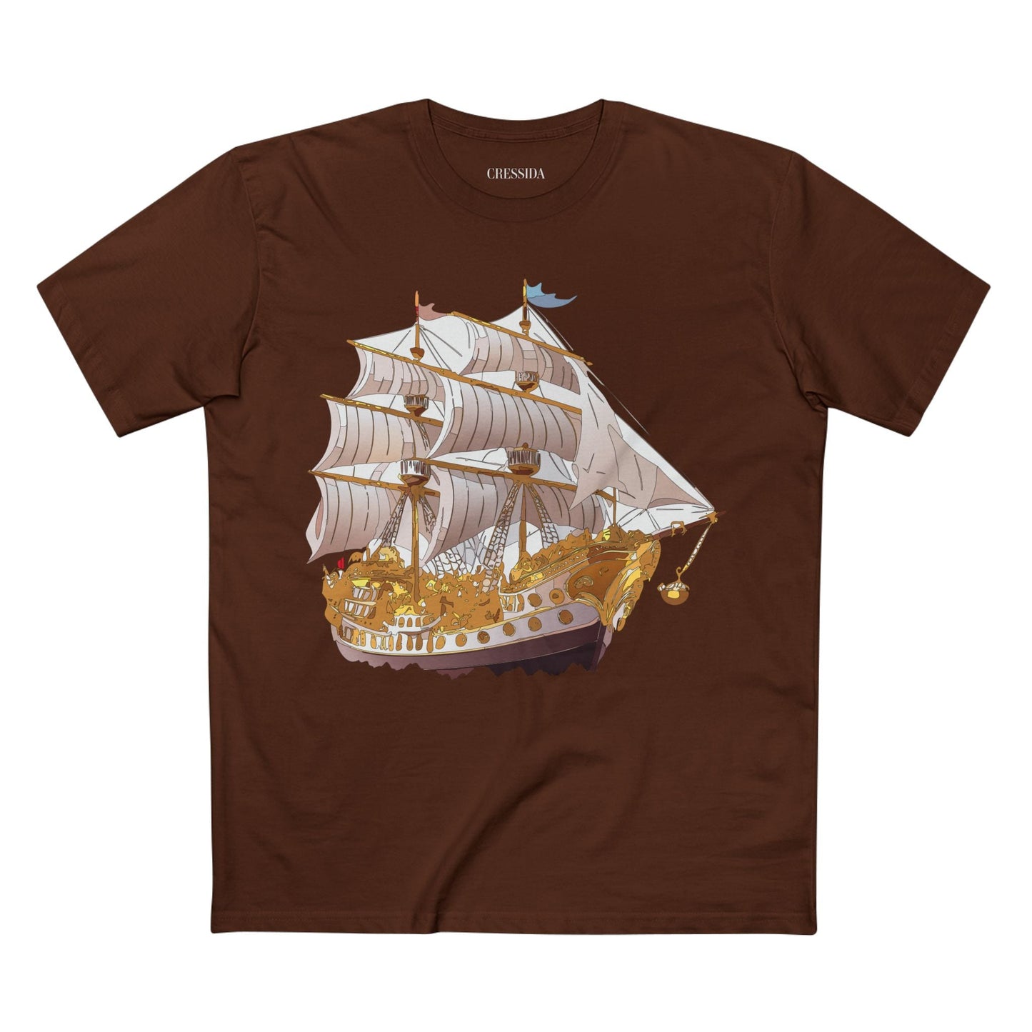 Ship Graphic Unisex 100 Cotton T-Shirt with Gold Frigate Art Design 11