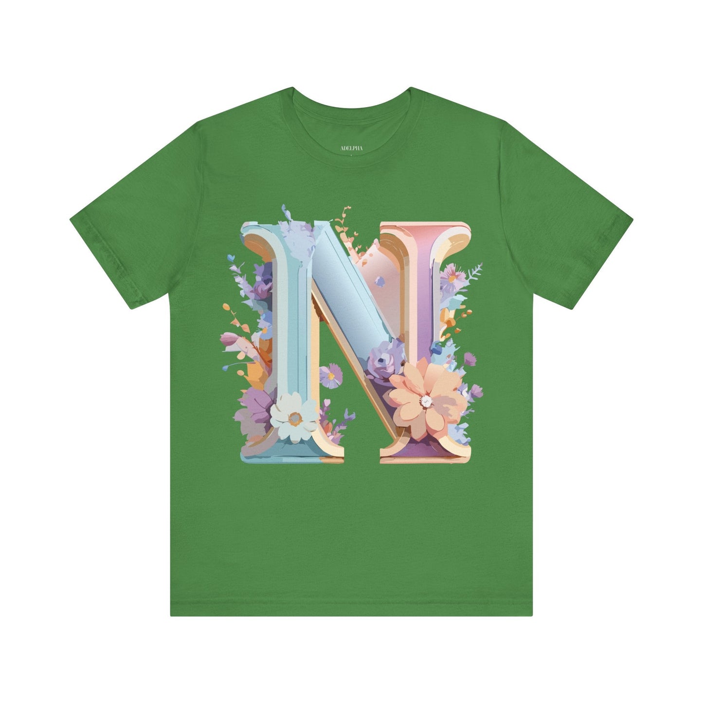 Letter N Shirt Graphic Tee Unisex Vintage Inspired Art Adelpha Design Short Sleeve