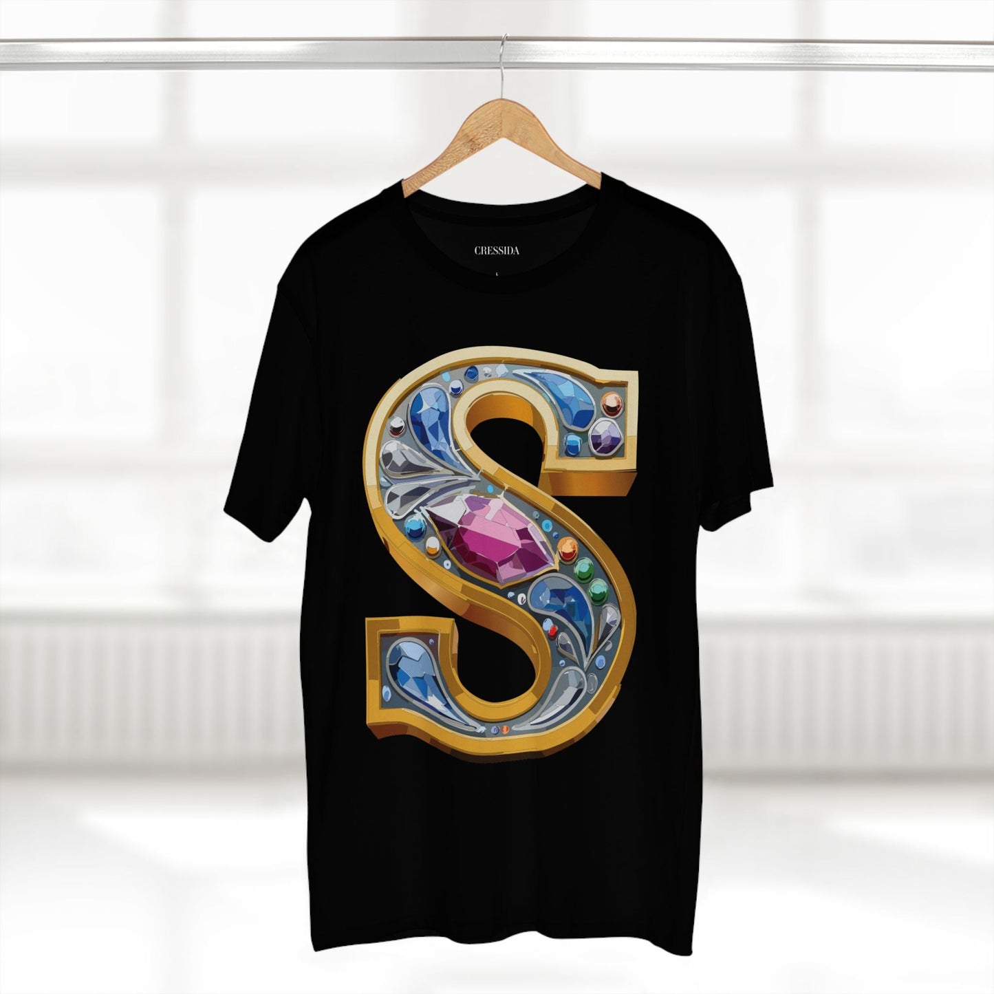 Letter S Graphic Design Tee Unisex 100 Cotton With Antique Gold Letters Artwork T-Shirt