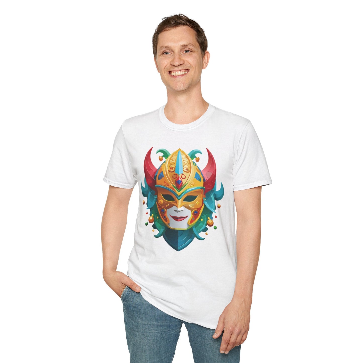 Unisex Mask Tee Shirt Softstyle Gildan 64000 Cotton Tee Masquerade Design Artwork