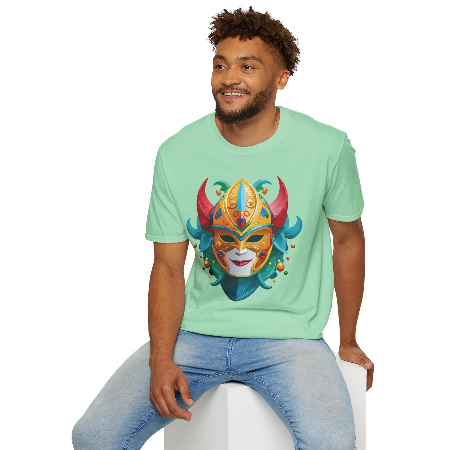 Unisex Mask Tee Shirt Softstyle Gildan 64000 Cotton Tee Masquerade Design Artwork