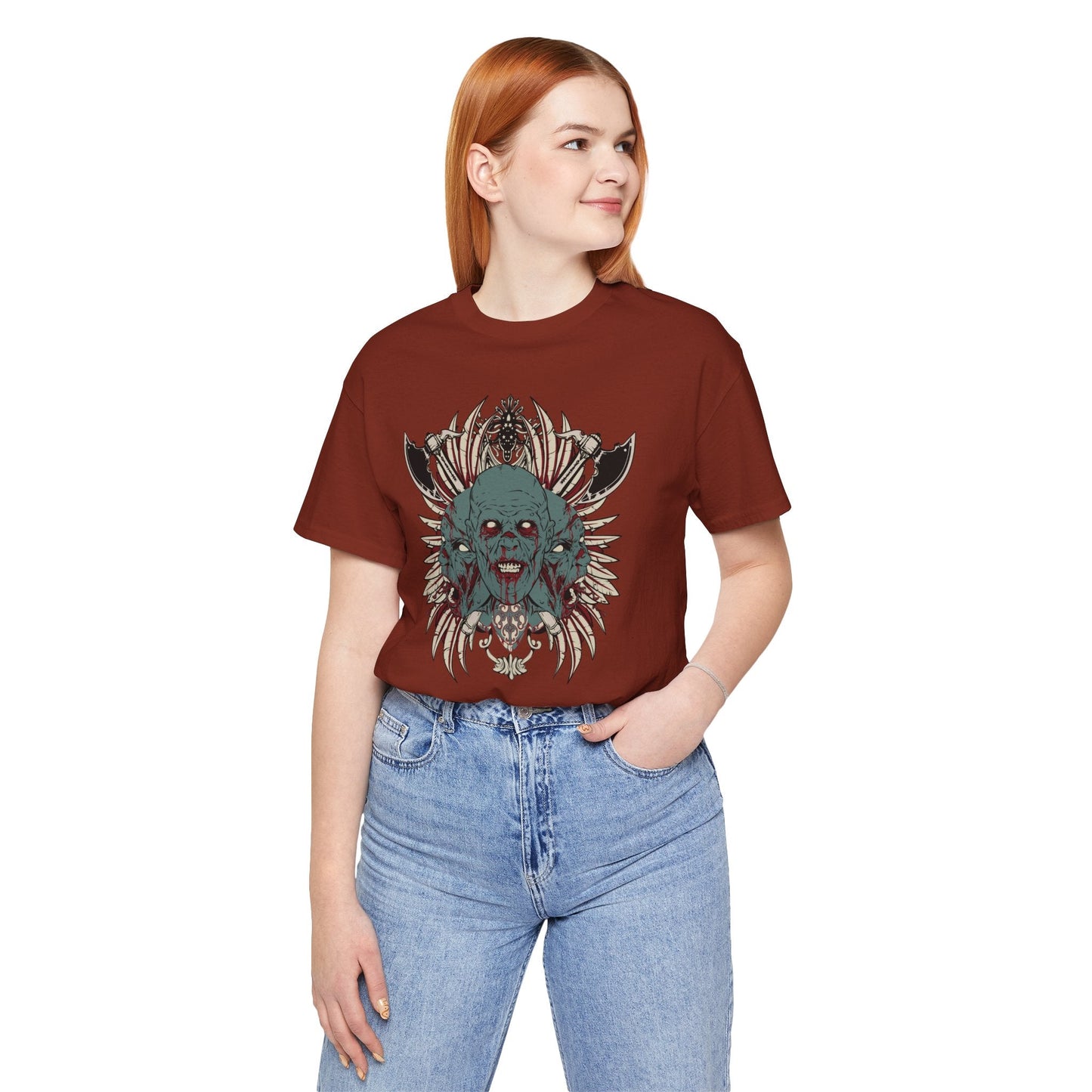 Zombie Skull Mandala T-Shirt Horror Graphic Tee, Gothic Skull Art-54-2