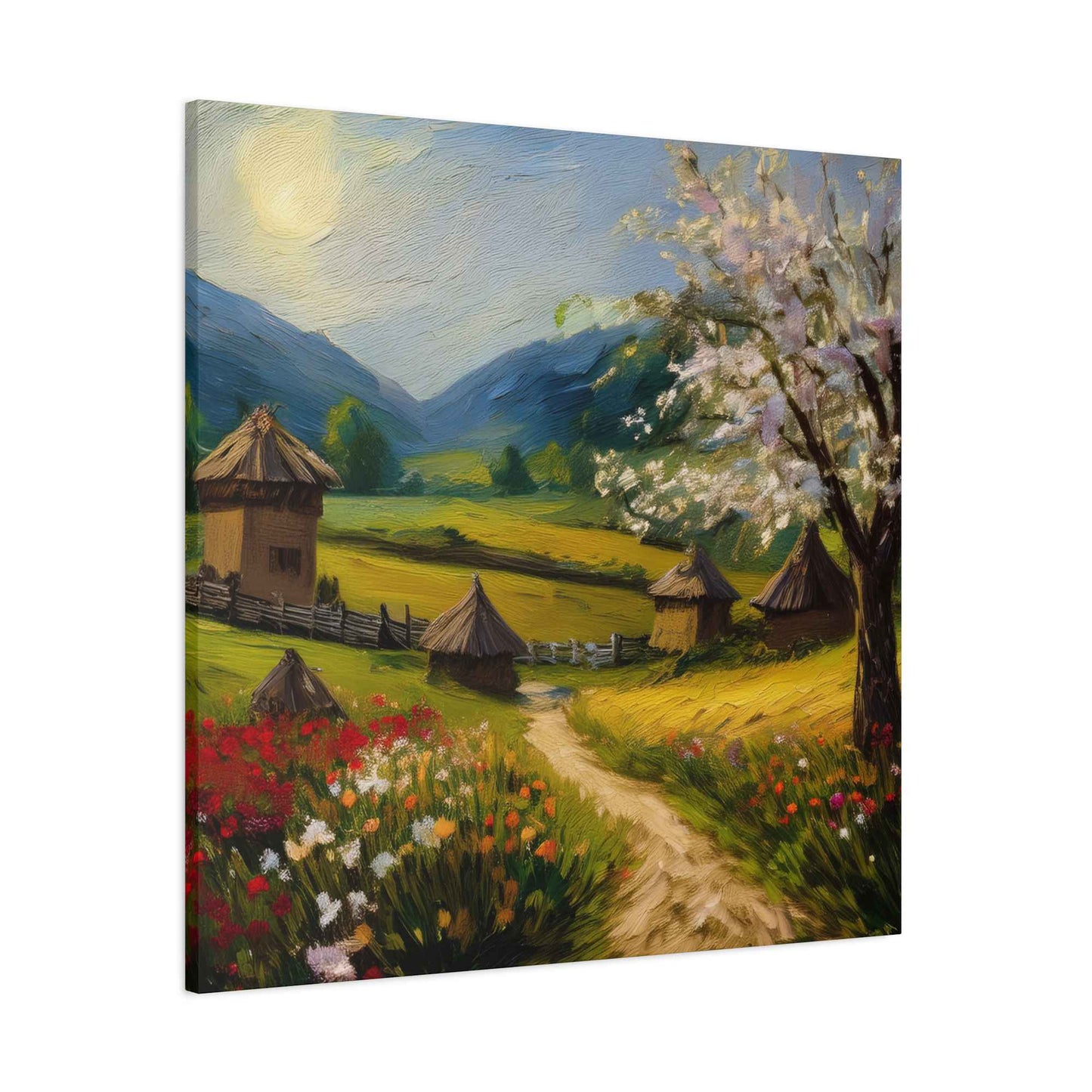 Countryside Spring Print Canvas, Oil Paint Print 20x20, 24x24, 30x30, 32x32, 36x36 Art Design Pine-Wood Inner Frame MC-109