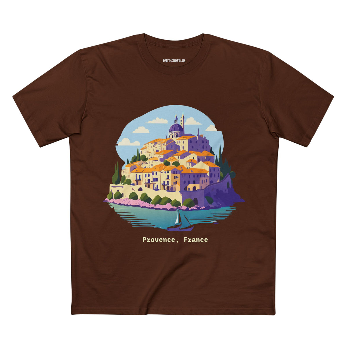 Provence France Village Illustration T-Shirt | Coastal Sailboat Scenic Tee