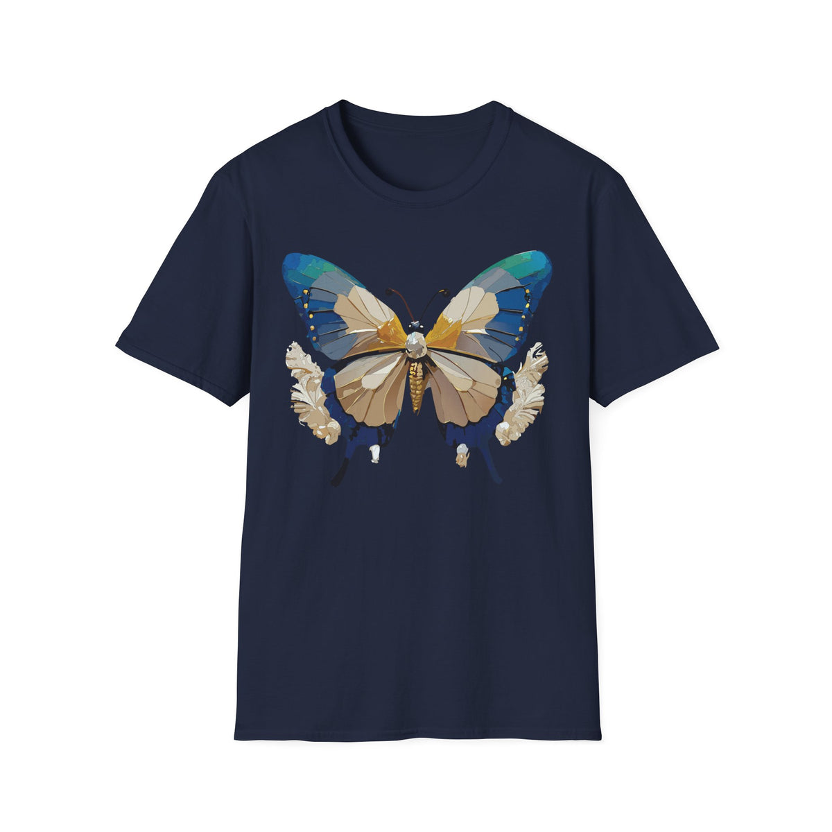 Butterfly Graphic T-Shirt — Earth Tone Floral Wing Design Graphic Tee Unisex 100 Cotton Gildan T-Shirt