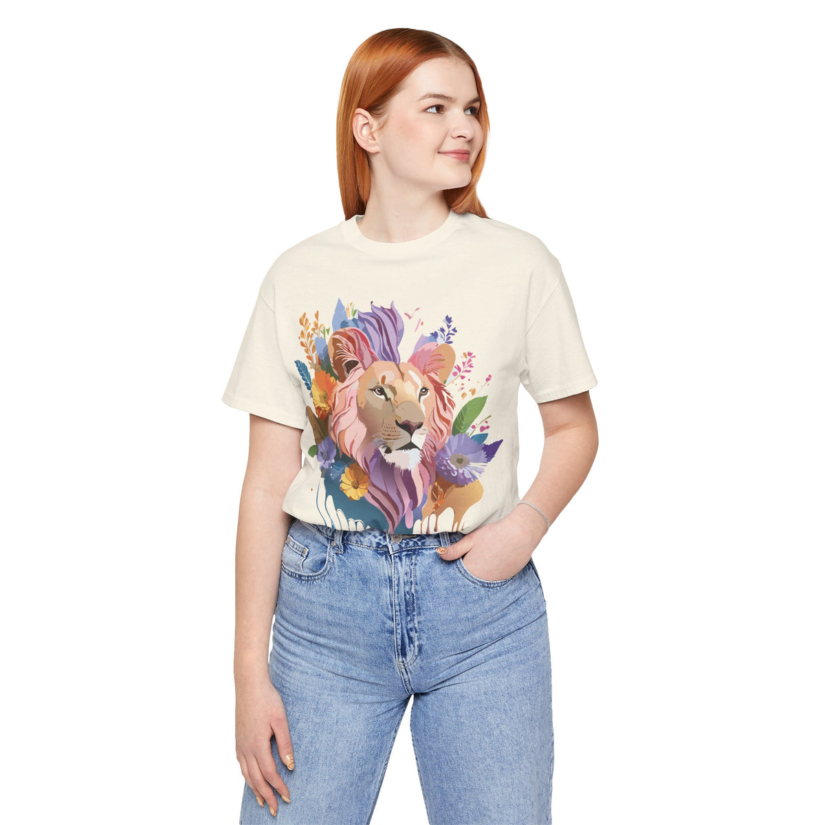 Lion Graphic Unisex Cotton Bella+Canvas Tee with Art Animal Design e47