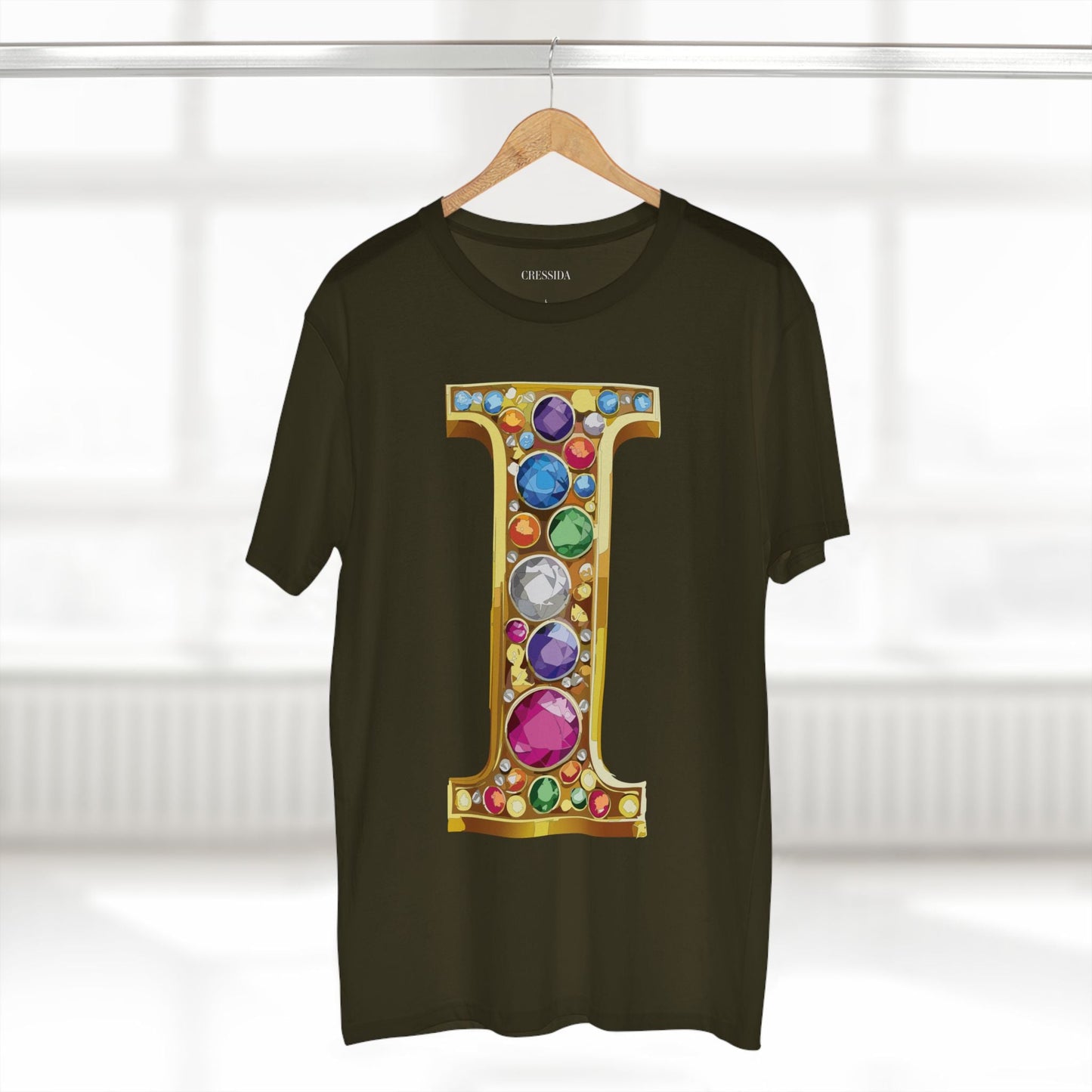 Letter I Graphic Design Tee Unisex 100 Cotton With Antique Gold Letters Artwork T-Shirt