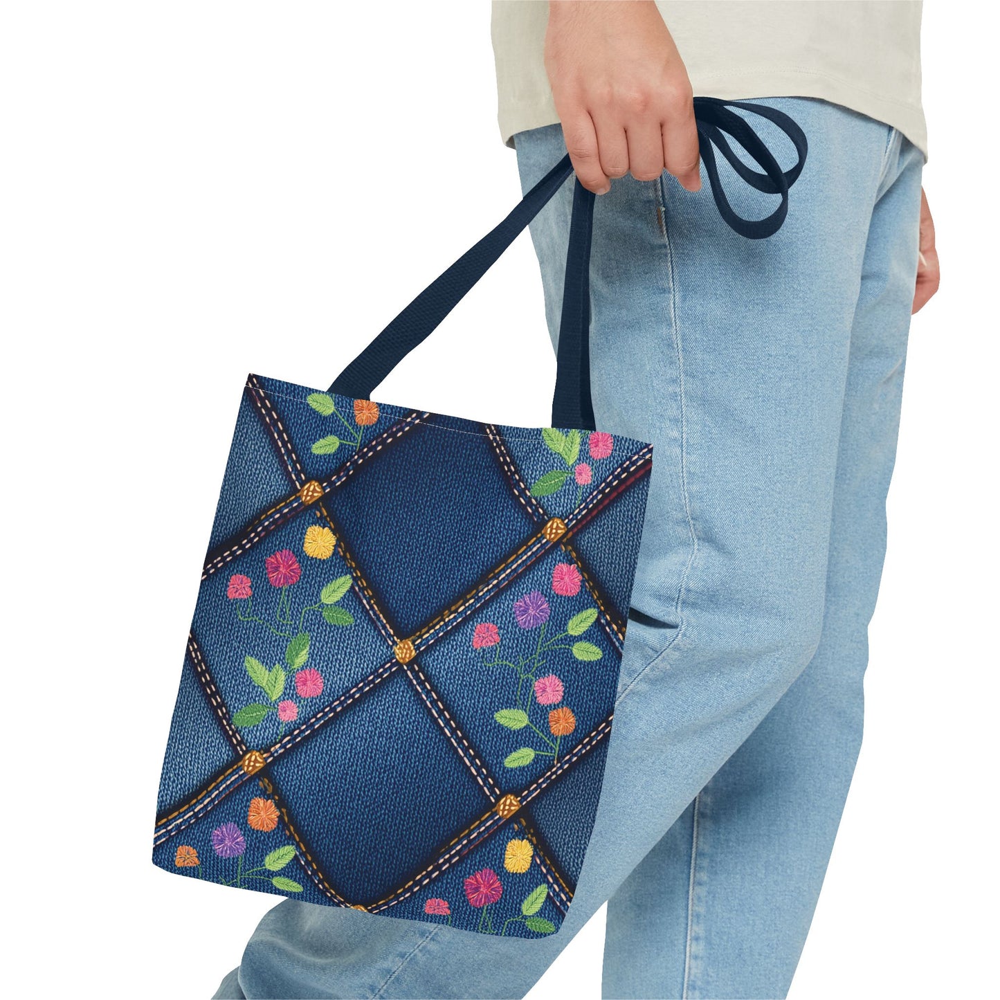 Denim Fabric Imitation Print Unisex Canvas Bag Poly Spun 3 Sizes Tote Bag 124