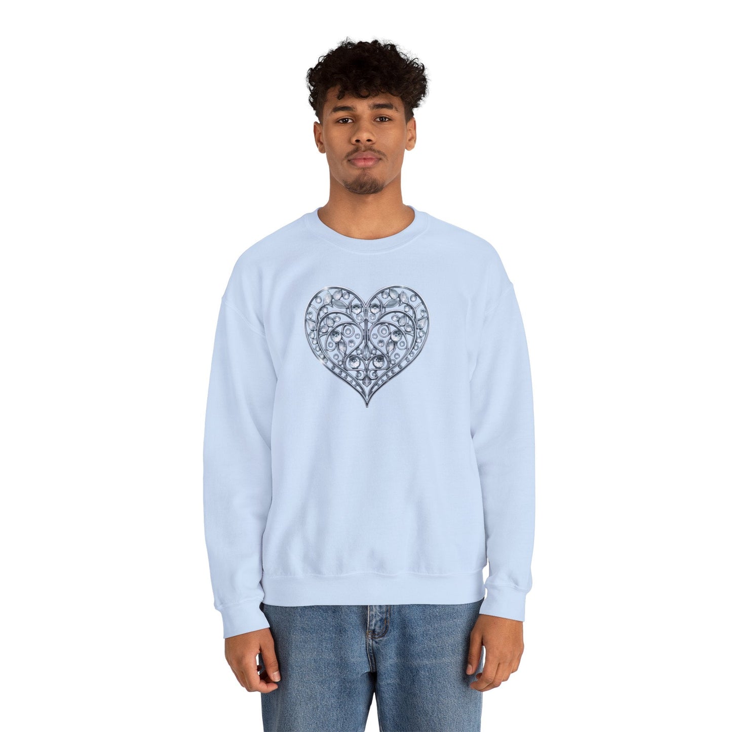 Big Crystal Heart Sweatshirt Unisex Fifty Fifty Cotton Poly Crewneck Valentines Day Sweatshirt