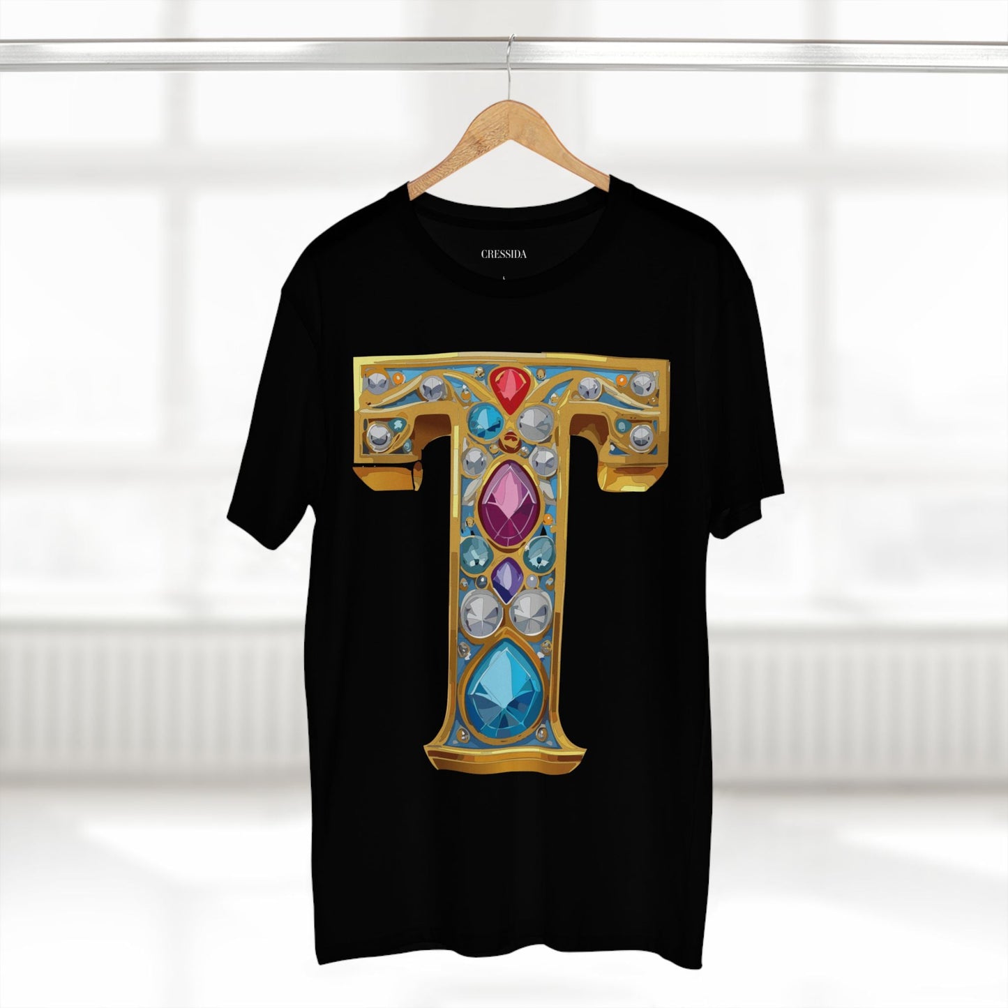 Letter T Graphic Design Tee Unisex 100 Cotton With Antique Gold Letters Artwork T-Shirt