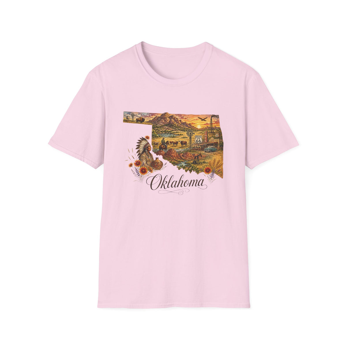 Oklahoma State Travel Tourist Graphic Design Unisex 100 Cotton Gildan T-Shirt