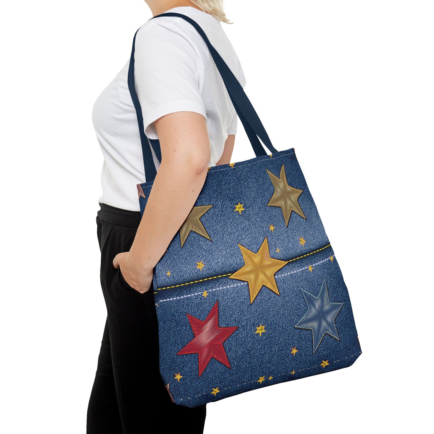 Denim Fabric Imitation Print Unisex Canvas Bag Poly Spun 3 Sizes Tote Bag 181-3