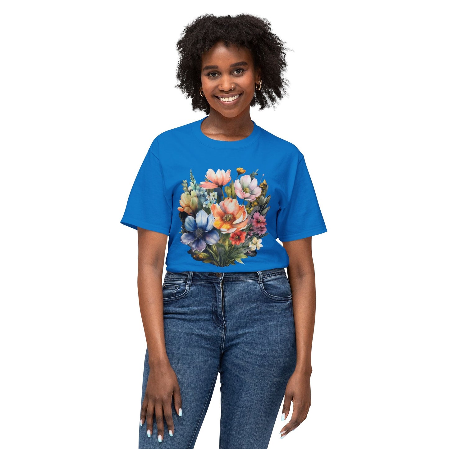 Unisex Floral Art T Shirt With Vintage Flowers Print On 100 Percent Cotton Tee For Everyday Wear