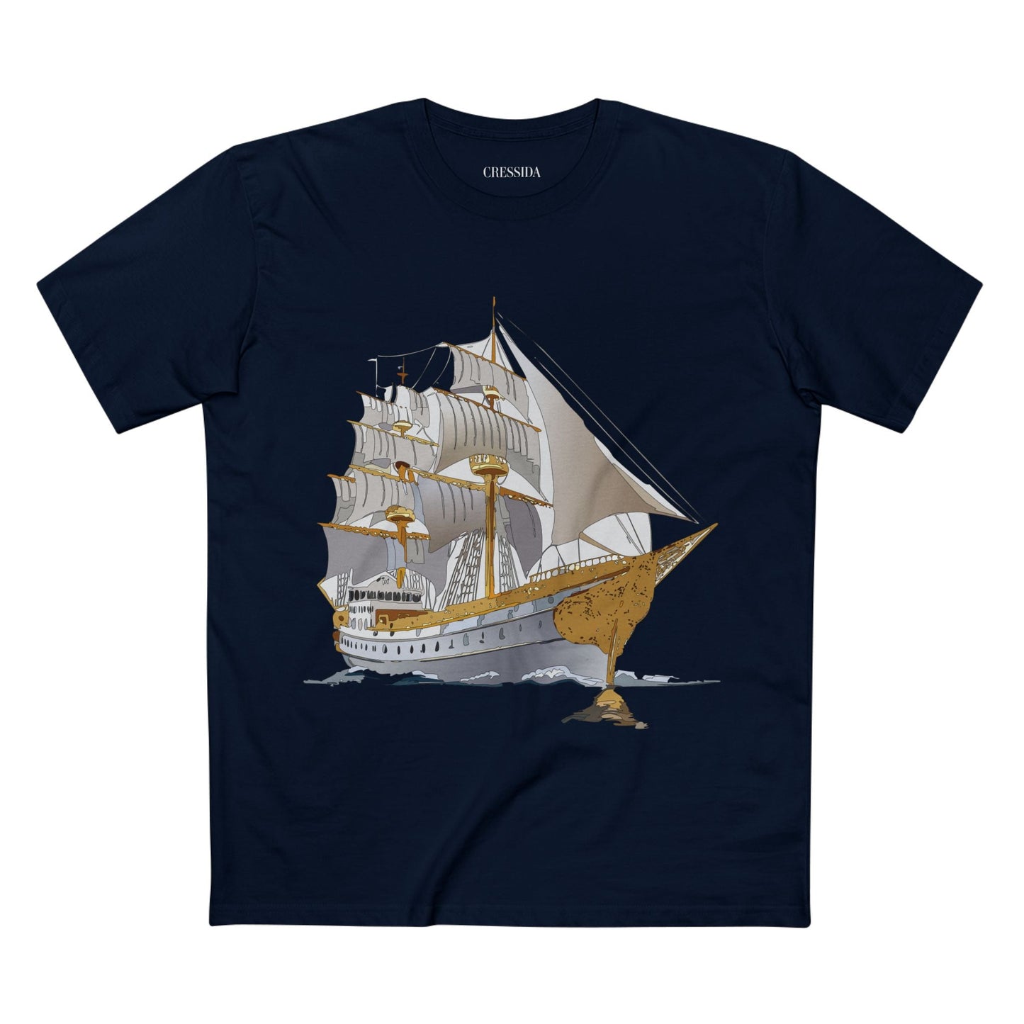 Ship Graphic Unisex 100 Cotton T-Shirt with Gold Frigate Art Design 6