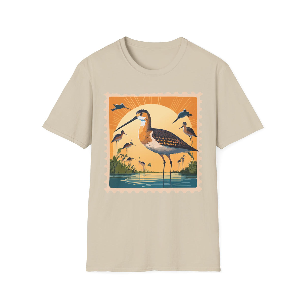 Shorebird Sunset Illustration T-Shirt | Coastal Bird Graphic Tee Unisex 100 Cotton Gildan T-Shirt