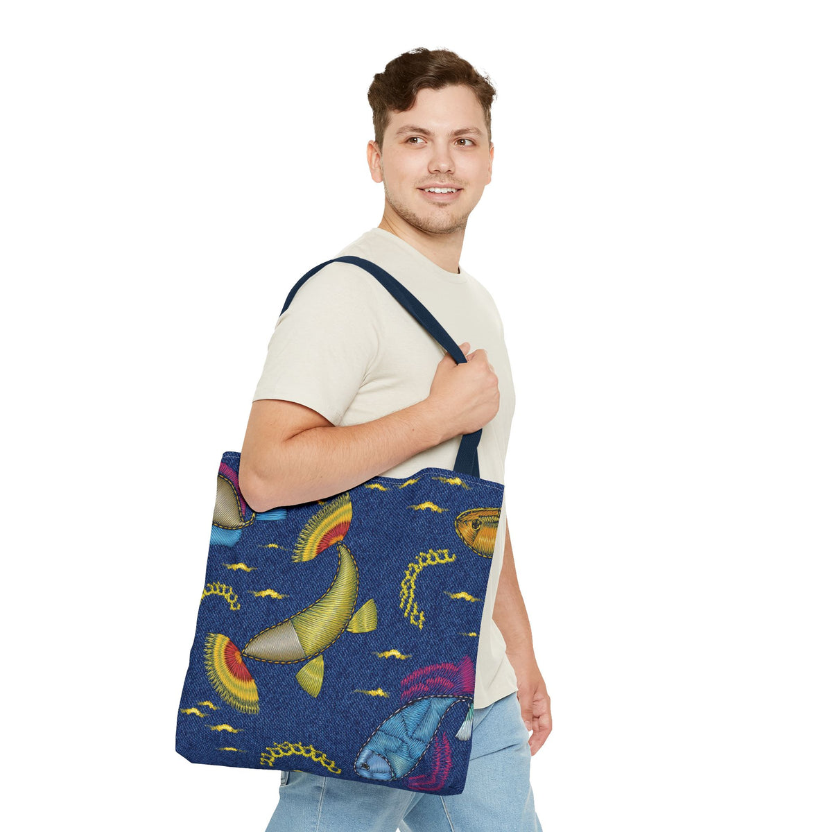 Denim Fabric Imitation Print Unisex Canvas Bag Poly Spun 3 Sizes Tote Bag 193-2