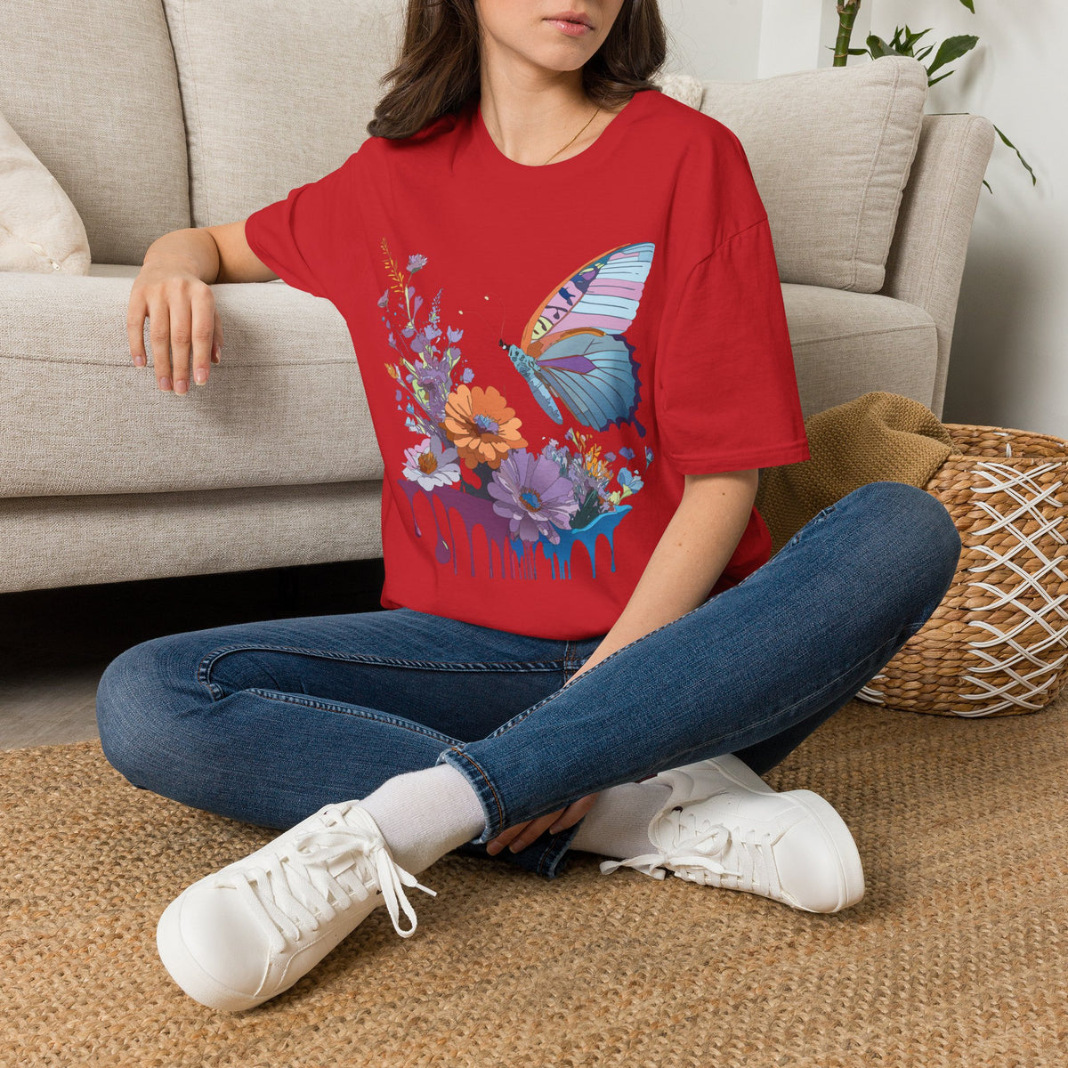 Butterfly Floral Graphic Design Unisex 100 Cotton Gildan T-Shirt