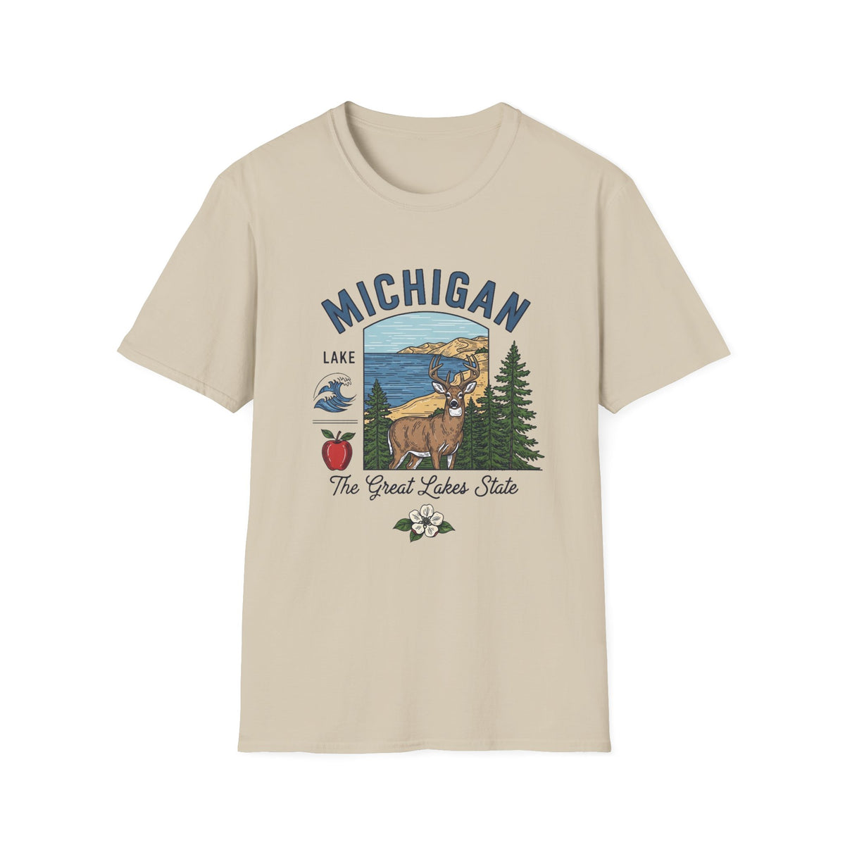 Michigan Graphic T-Shirt — The Great Lakes State Deer Lake Travel Tourist Graphic Design Unisex 100 Cotton Gildan T-Shirt