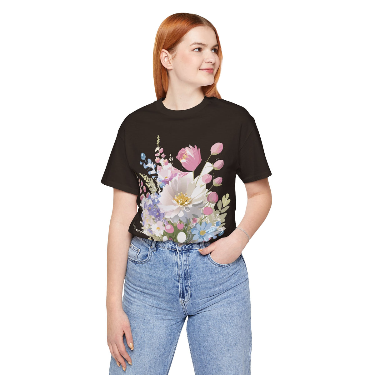 Floral Graphic Unisex Cotton Bella+Canvas Tee with Flowers Art Design n121