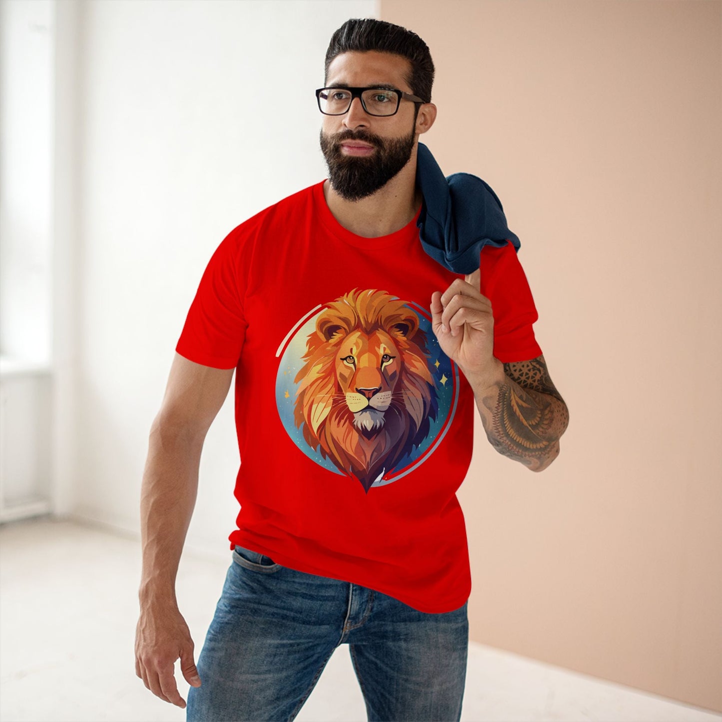 Unisex Premium Cotton Staple Tee With Lion Art Design Retro2Nova Art Collection For Everyday Comfort And Breathable Fit