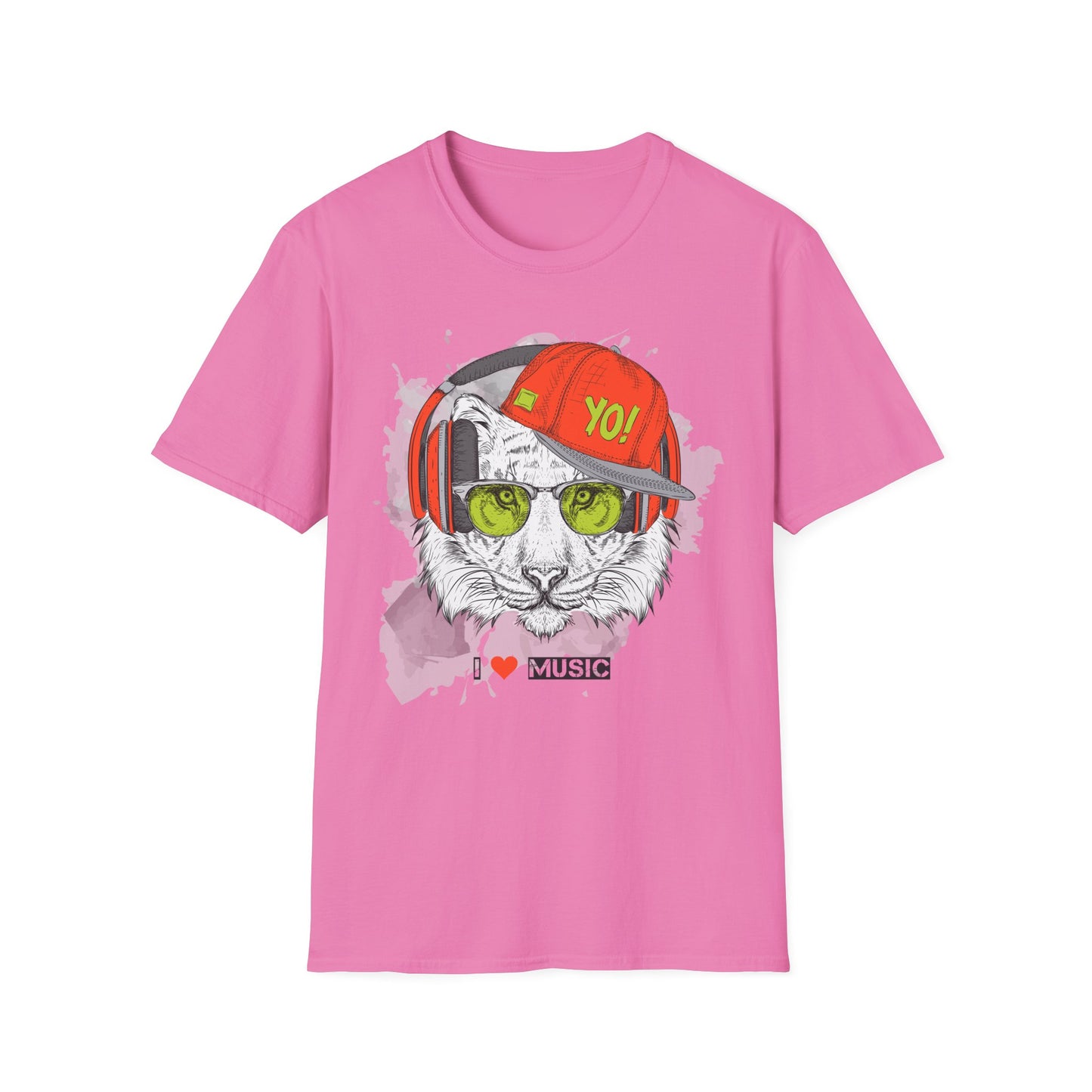 Tiger with Headphones T-Shirt Unisex Cotton Short Sleeves I  Music Graphic Tee