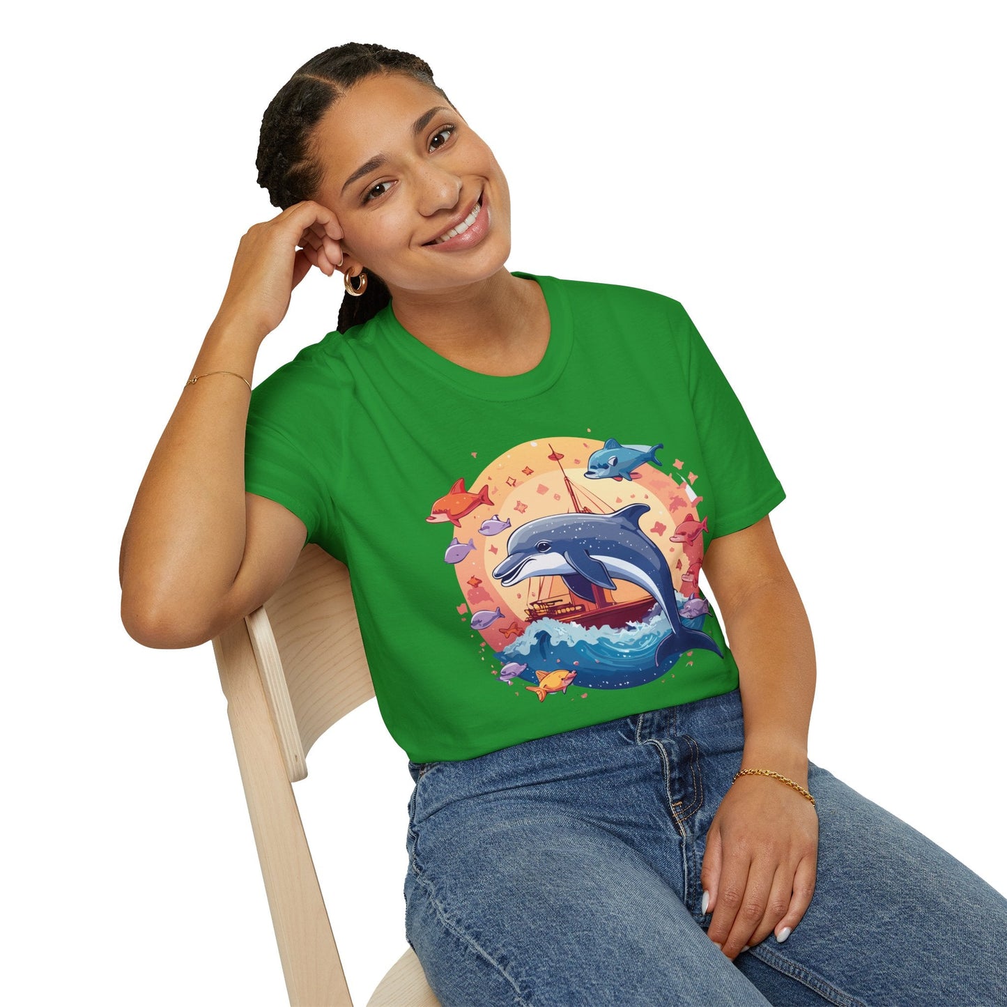 Dolphin Shirt Unisex Softstyle Cotton Tee 100 Percent Ring Spun Lightweight Breathable