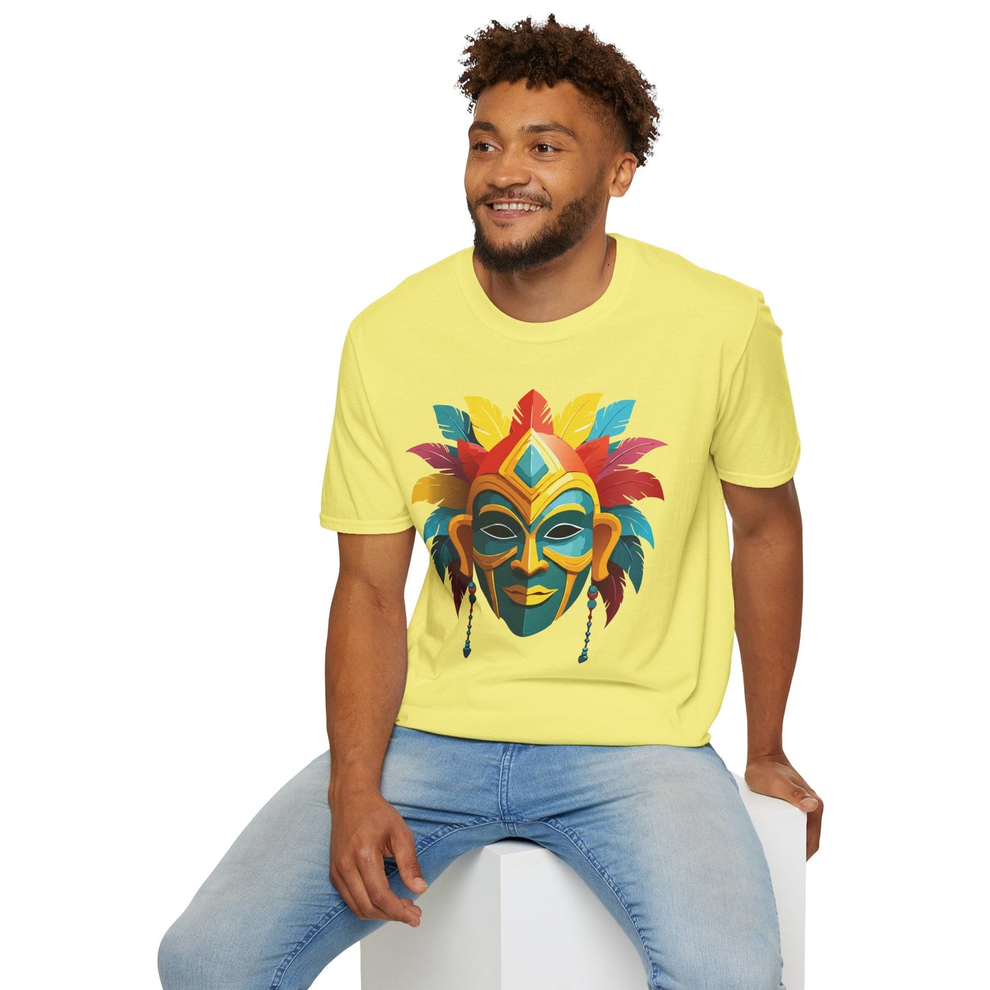 Unisex Mask Tee Shirt Gildan Softstyle 64000 Cotton Masquerade Design For Everyday Wear
