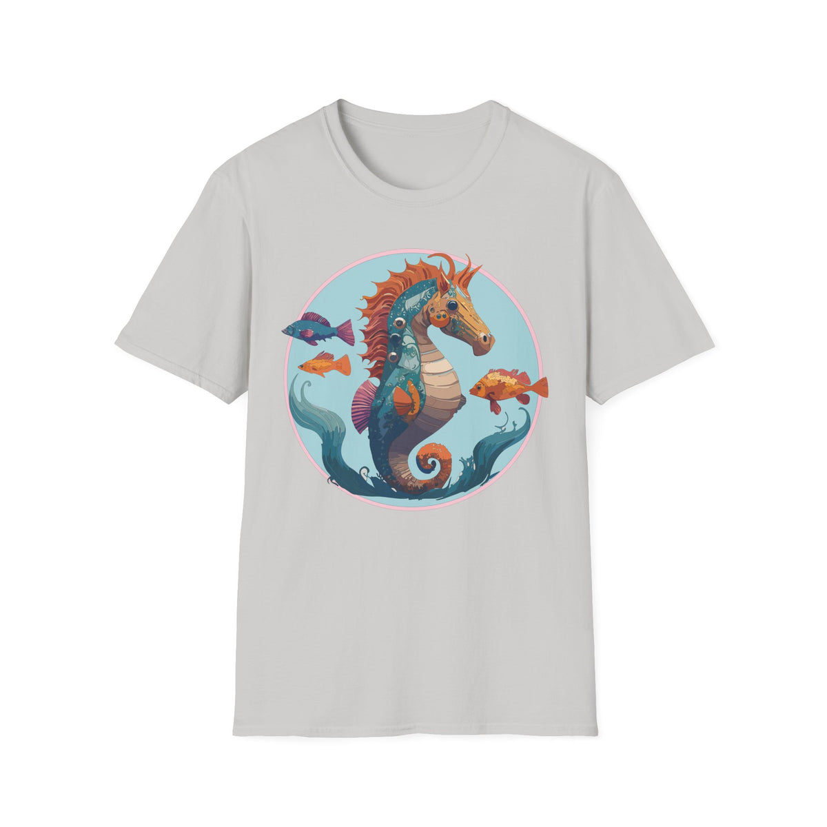 Colorful Seahorse Illustration T-Shirt | Ocean Fish Scene