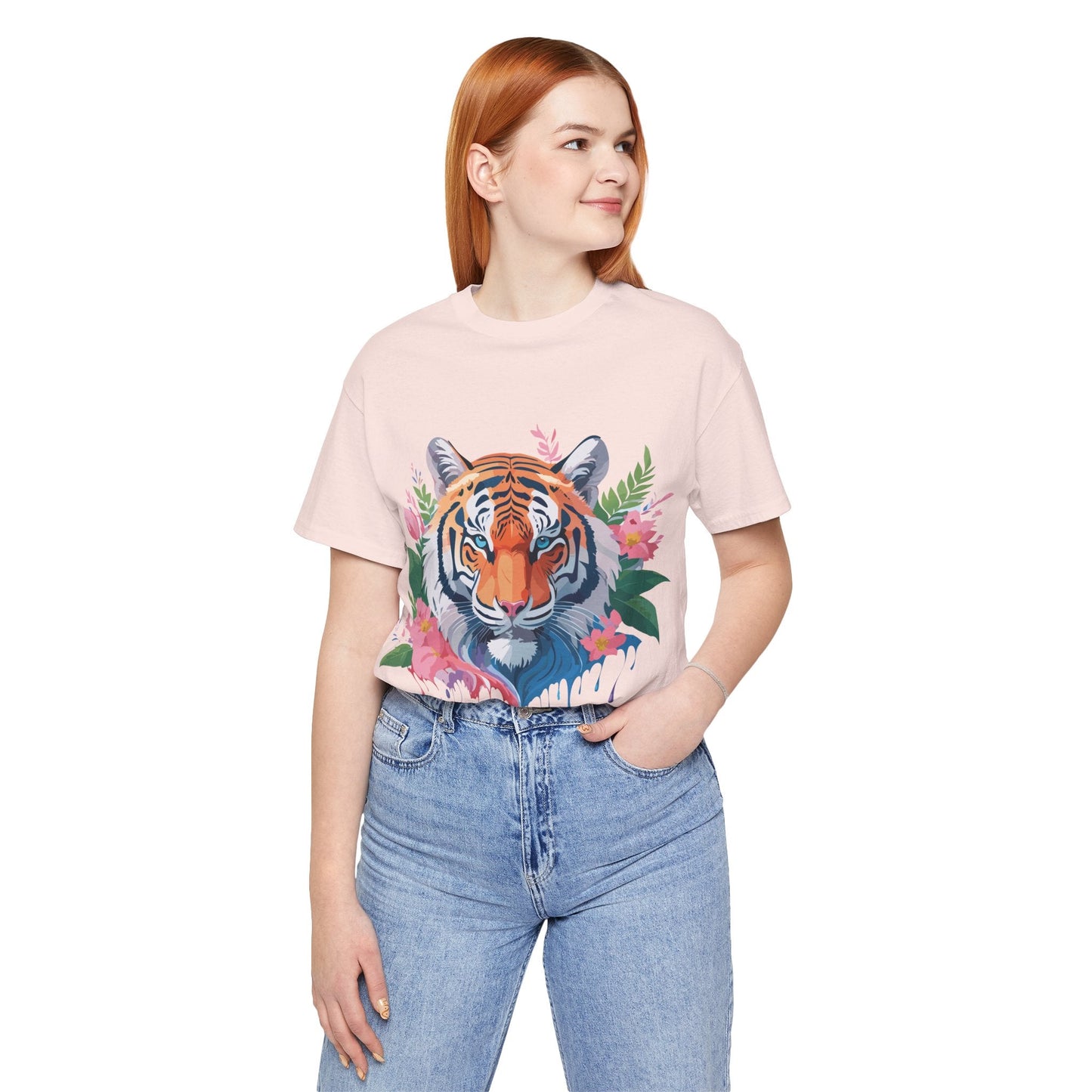 Tiger Graphic Tee Unisex Short Sleeve Shirt With Vintage Inspired Artwork By Adelpha