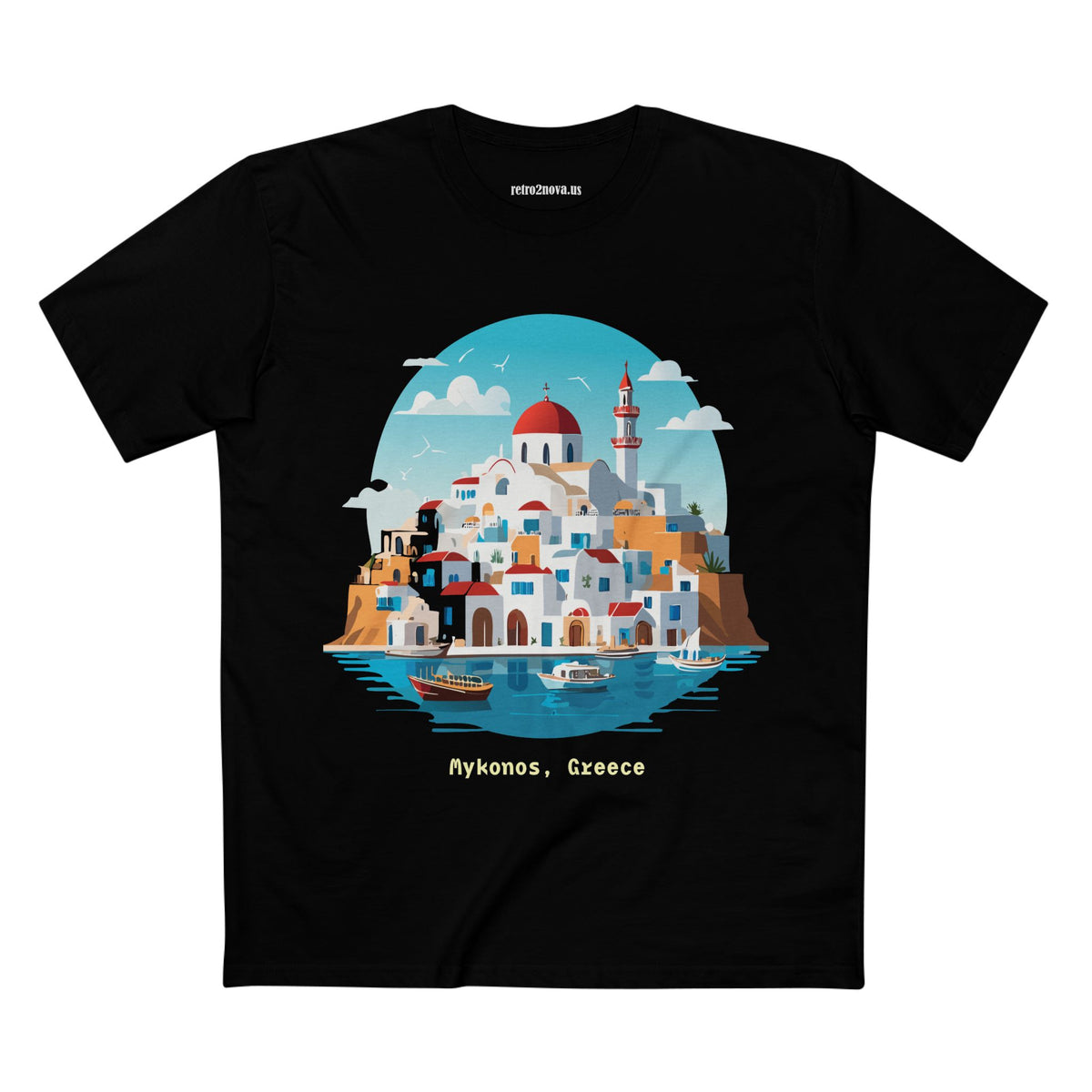 Mykonos Greece Illustration T-Shirt | Santorini Island Aegean Village Tee