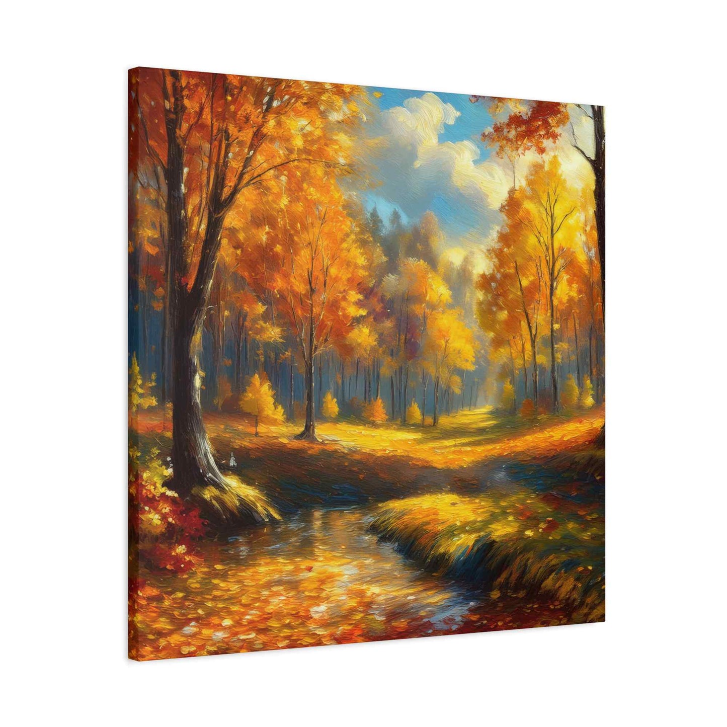 Fall Forest Print Canvas, Oil Paint Print 20x20, 24x24, 30x30, 32x32, 36x36 Art Design Canvas Pine-Wood Inner Frame MC-103