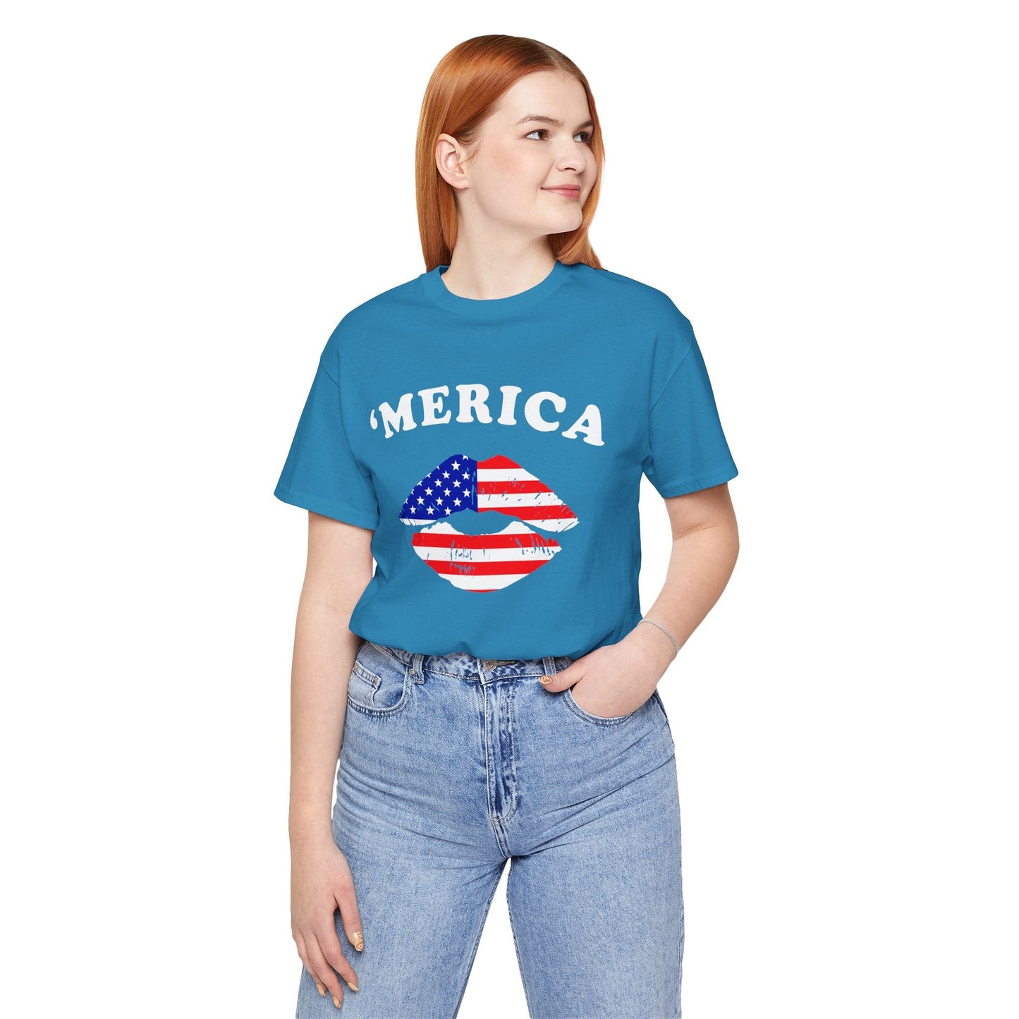 American Flag Lip Graphic Unisex Cotton T-Shirt a9