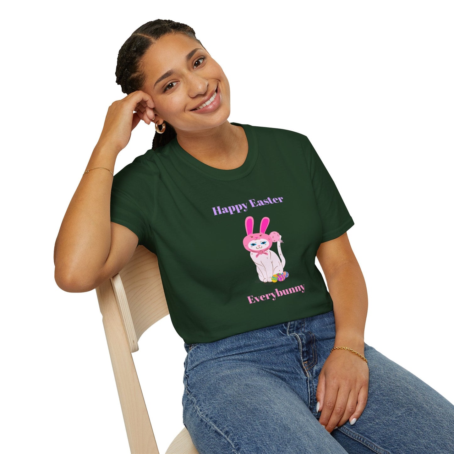 Unisex Easter Bunny T Shirt Softstyle 64000 Tee With Easter Design Print Gildan 100 Percent Ring Spun Cotton