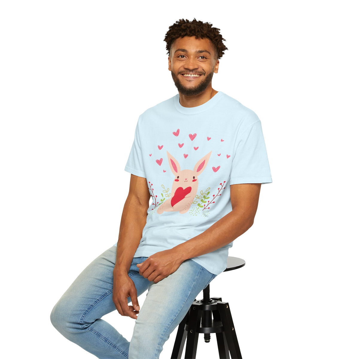 Easter Bunny Heart T-Shirt, Tee Shirt with Easter Signature, T Shirt with Easter Prints, Tee Shirt with Easter Design
