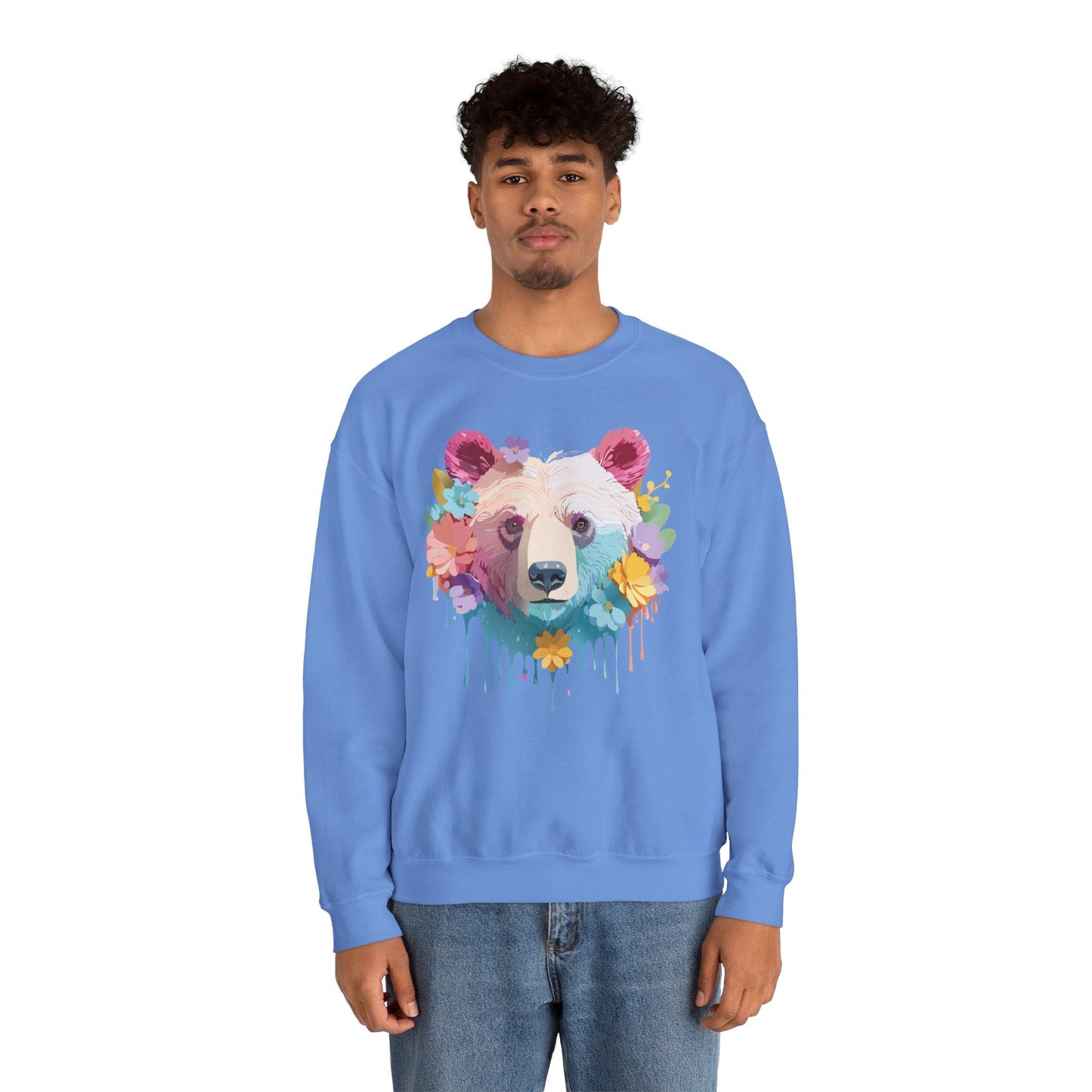 Unisex Floral Bear Sweatshirt Gildan 18000 Art Design Animals