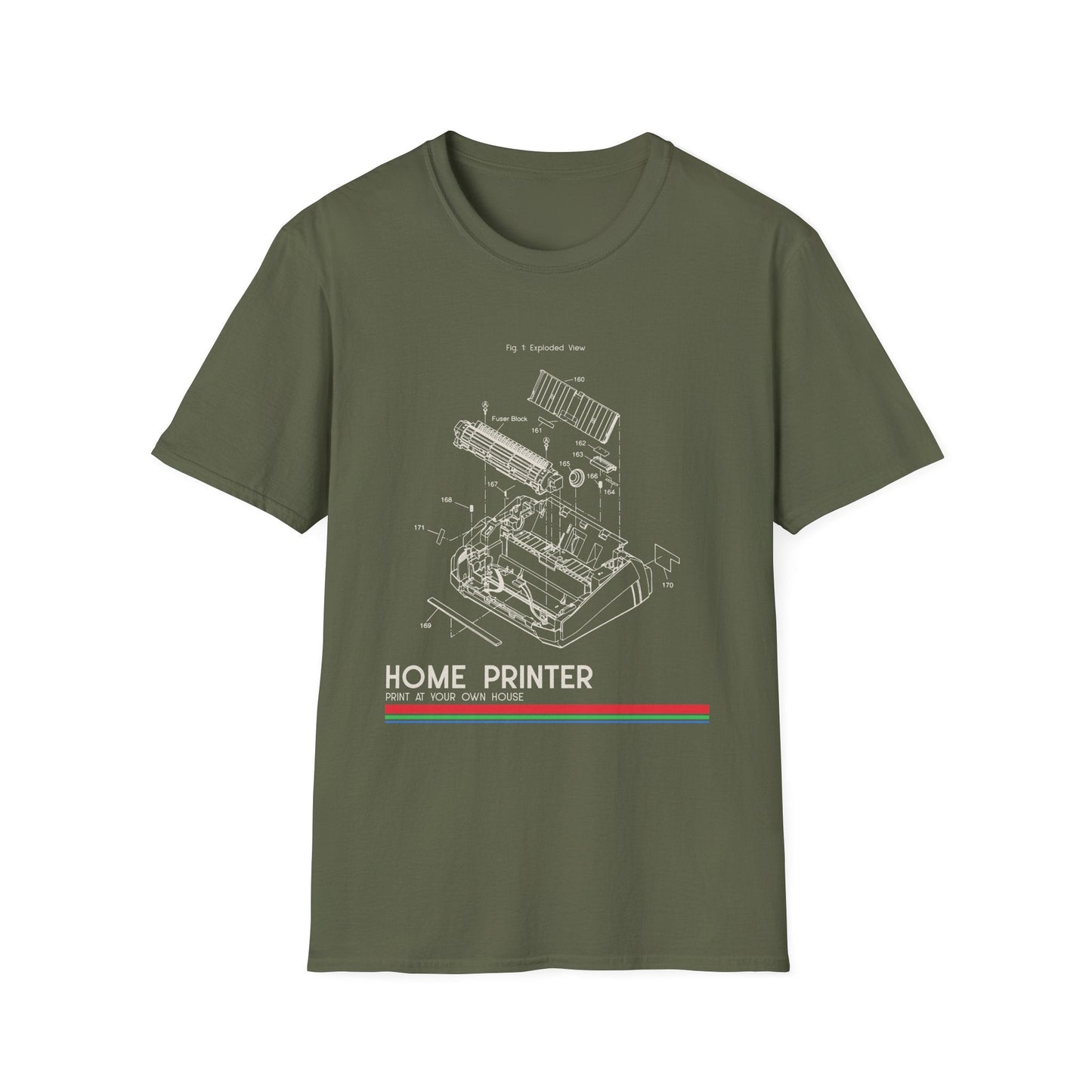 Unisex Cotton T-Shirt Vintage Home Printer Blueprint Tee Home Printer Works 4 Microdots Slogan