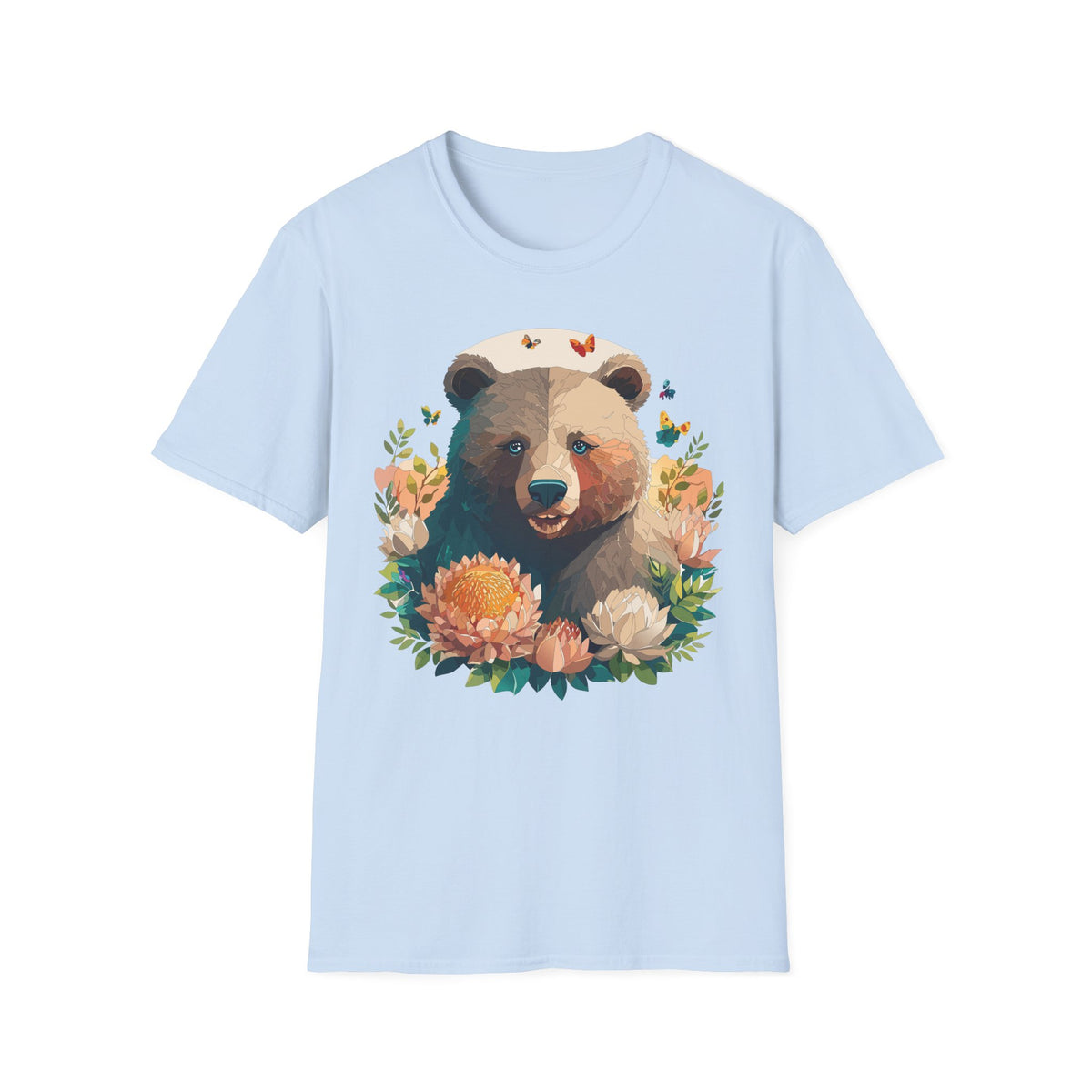 Floral Bear with Butterflies T-Shirt | Woodland Animal Graphic Tee Unisex 100 Cotton Gildan T-Shirt