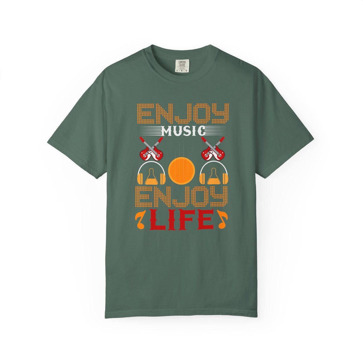 Enjoy Music Enjoy Life T-Shirt Retro Headphones Drum Guitar Unisex Cotton Tee 049