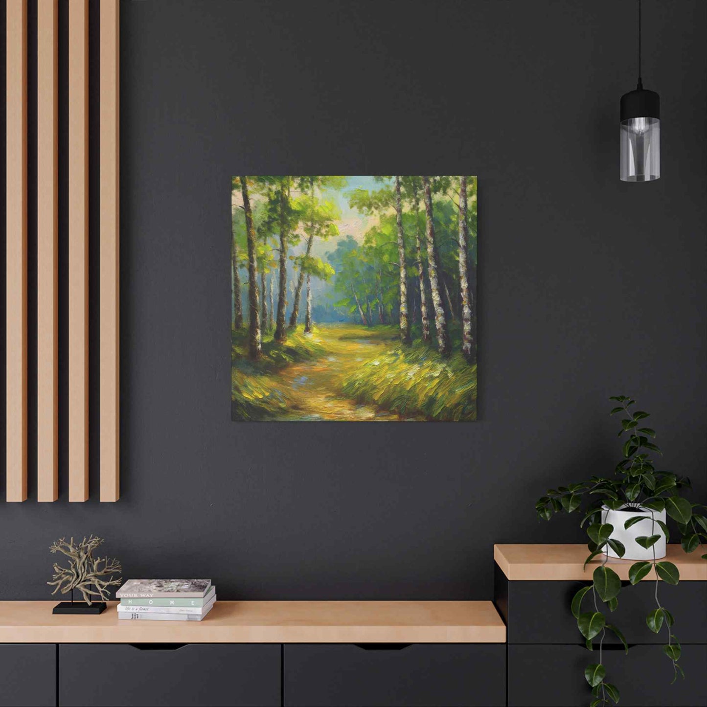 Summer Forest Print Canvas, Oil Paint Print 20x20, 24x24, 30x30, 32x32, 36x36 Art Design Pine-Wood Inner Frame MC-87