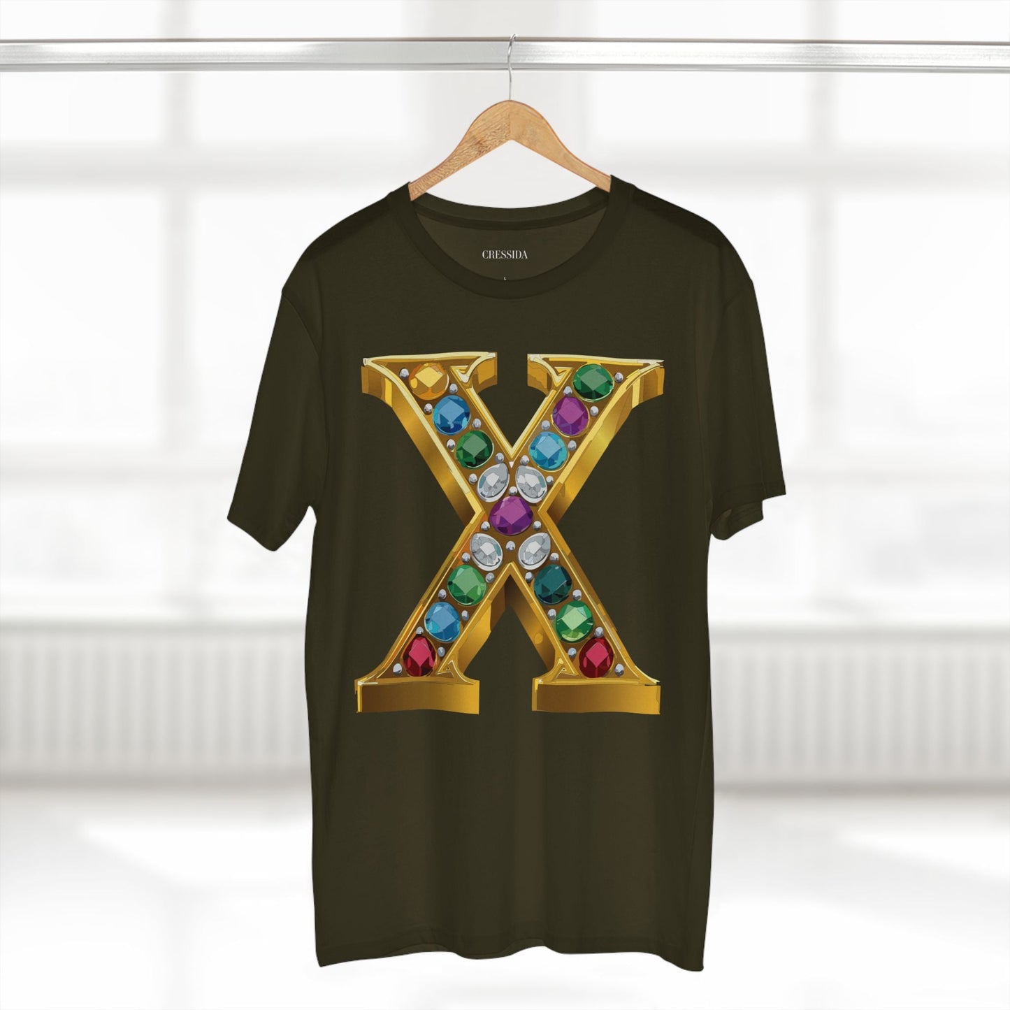 Letter X Graphic Design Tee Unisex 100 Cotton With Antique Gold Letters Artwork T-Shirt