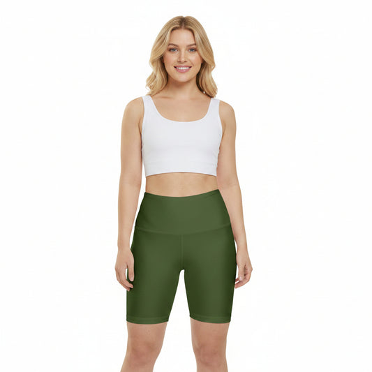 Olive Leaf Green High-Waist Women's Workout Shorts — Stretchy Biker Shorts for Gym & Yoga