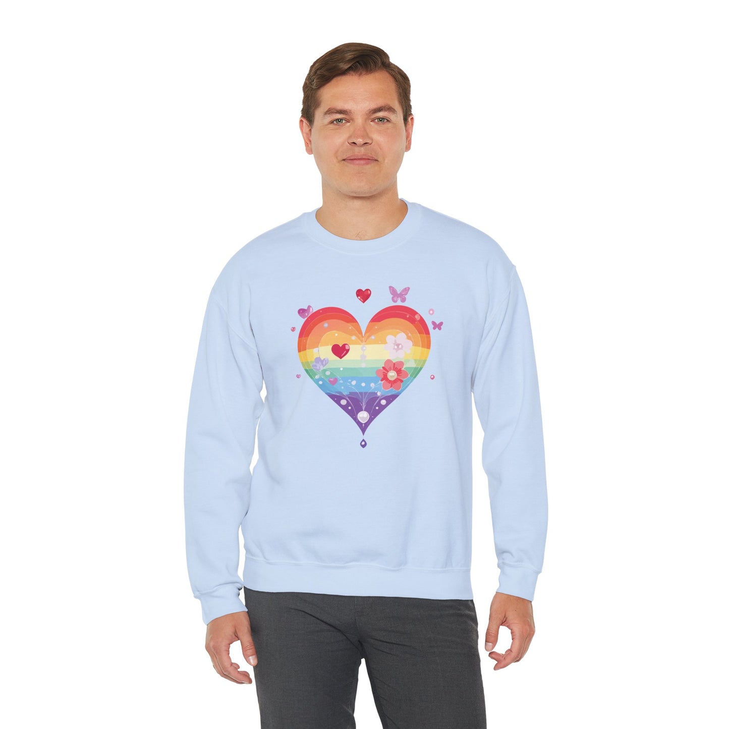Rainbow Heart Sweatshirt, Floral Heart Sweatshirt, Floral Love Sweatshirt, Valentine's Day Sweatshirt, Rainbow Heart Floral Sweatshirt 115