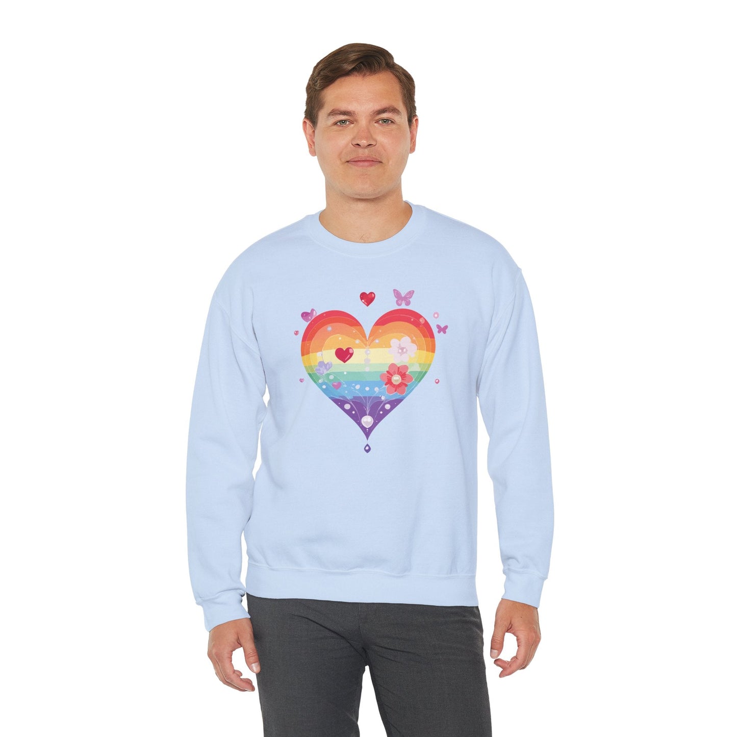 Rainbow Heart Floral Sweatshirt Unisex Valentines Day Graphic Love Sweatshirt Gift Idea