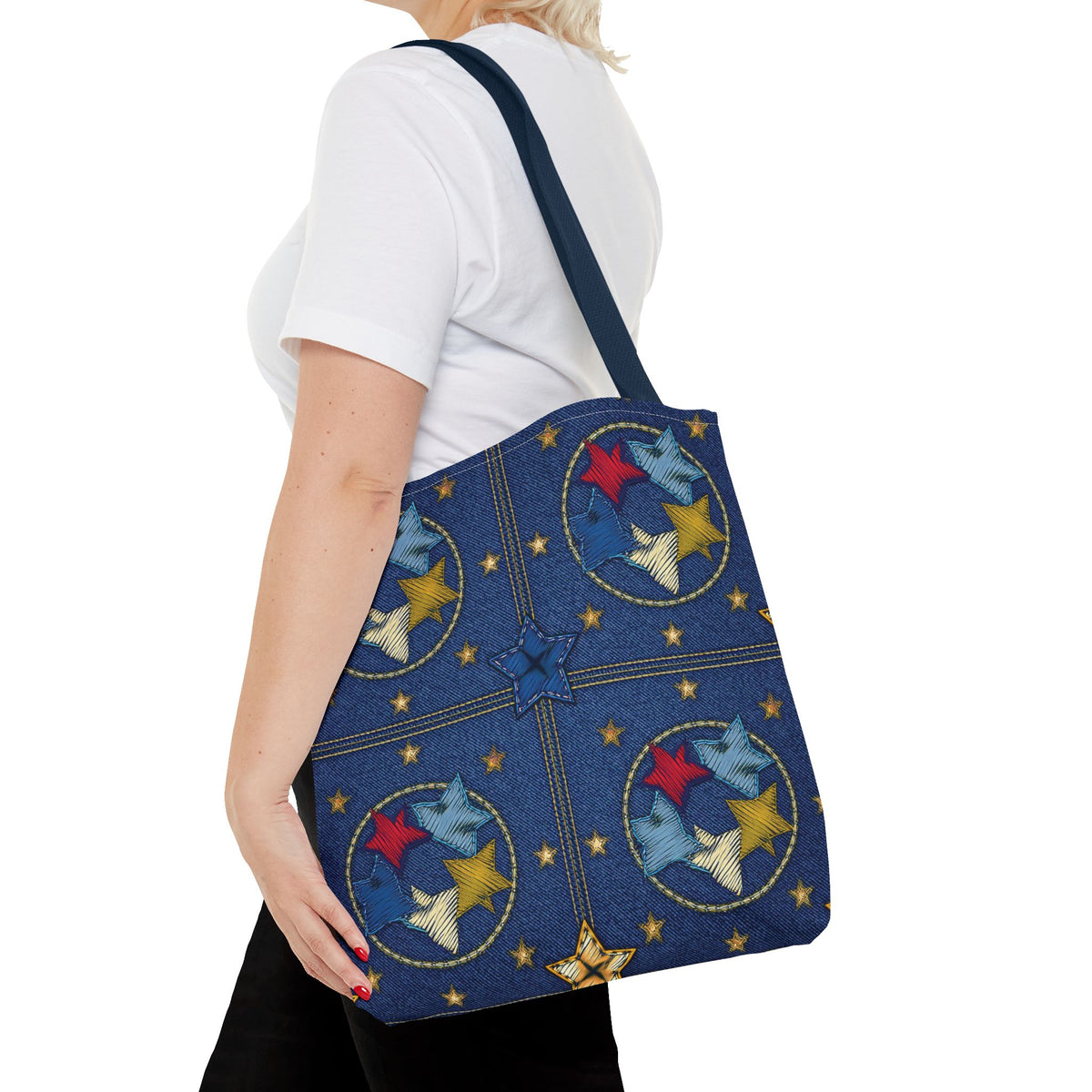 Denim Fabric Imitation Print Unisex Canvas Bag Poly Spun 3 Sizes Tote Bag 181-2