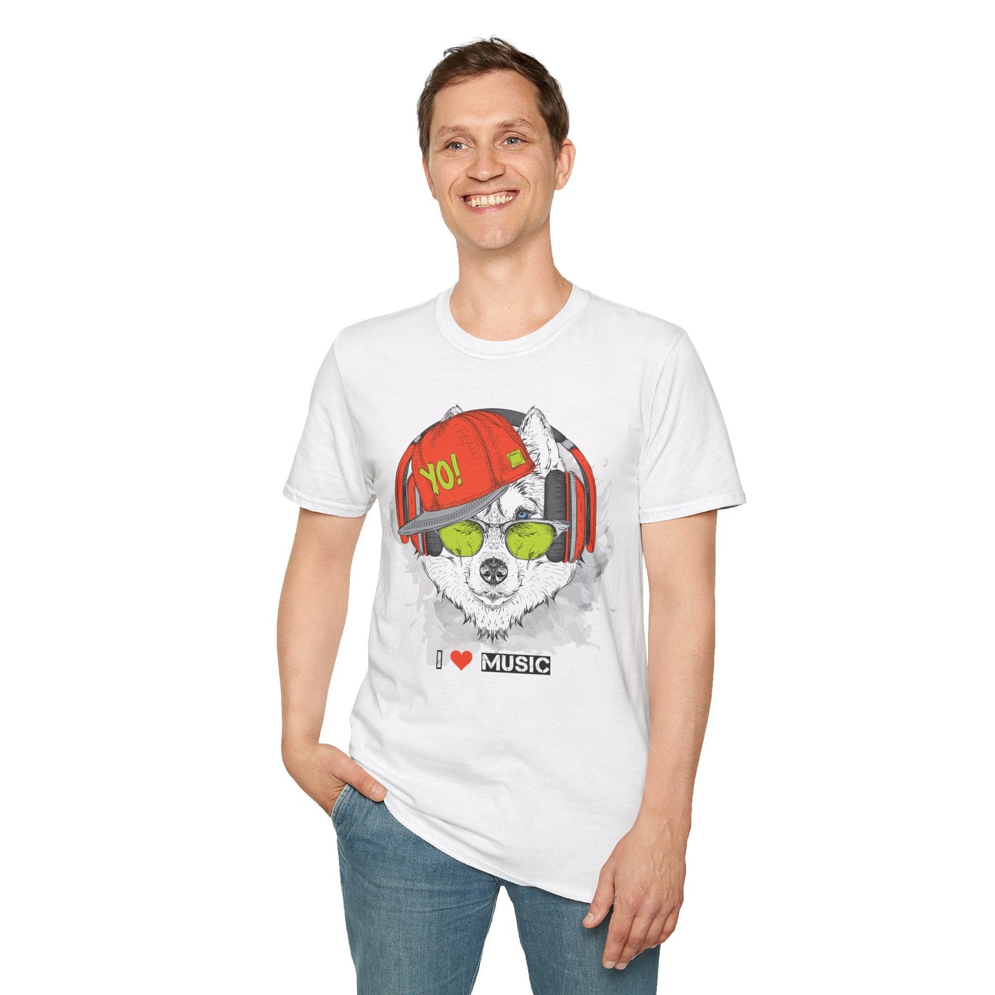 Unisex Music Animals Short Sleeve T Shirt With Headphones For Music Lovers Gildan 64000